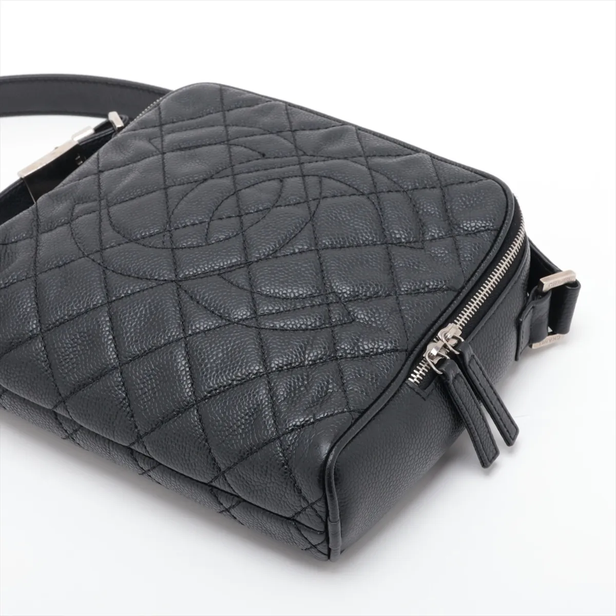 Matelassé Caviar Skin Shoulder Bag, Black with Silver Hardware, Item No. 12375881, Series No. 12 — view 3