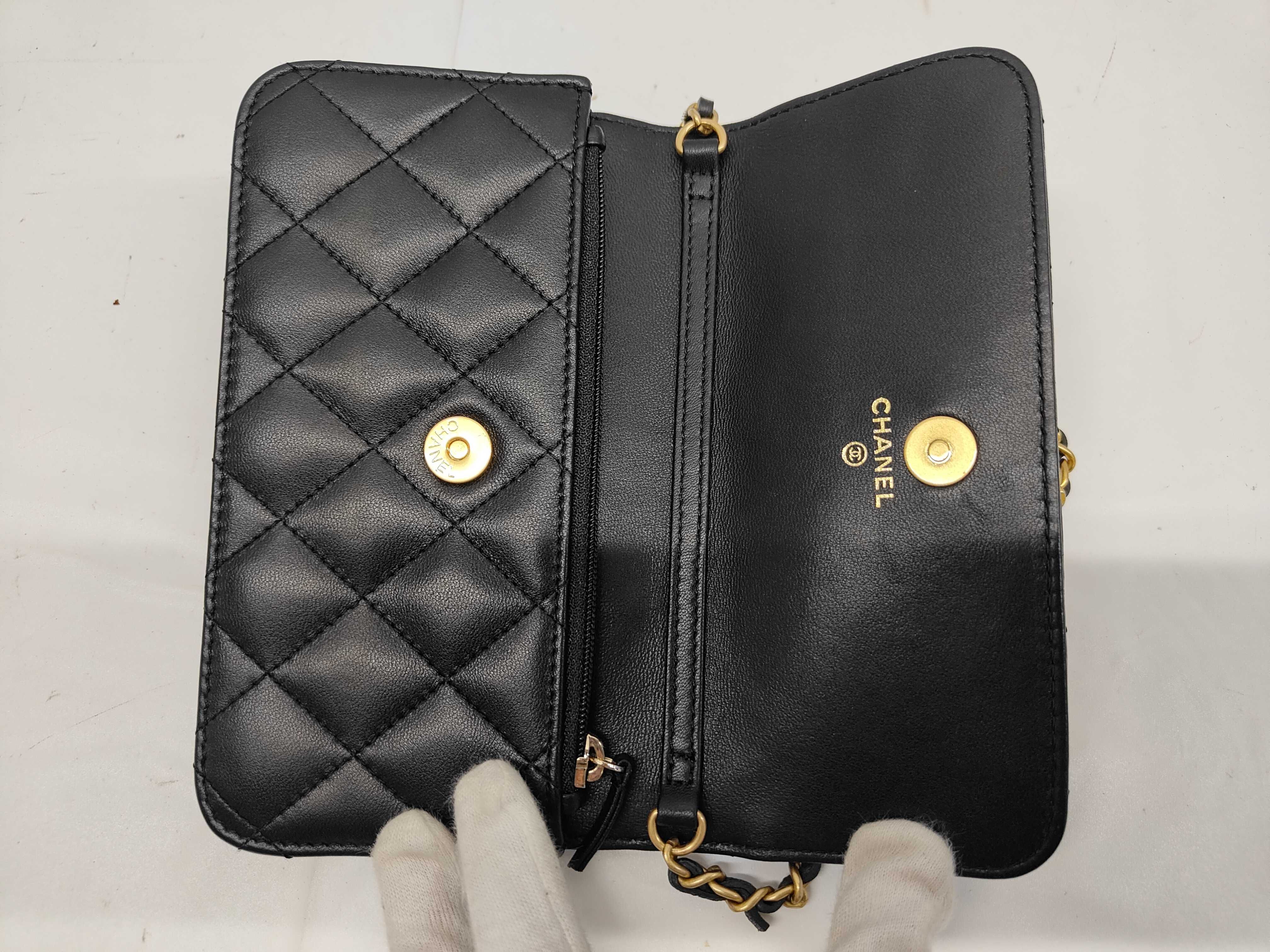 WOC Black Matelassé Lambskin Shoulder Bag — view 7
