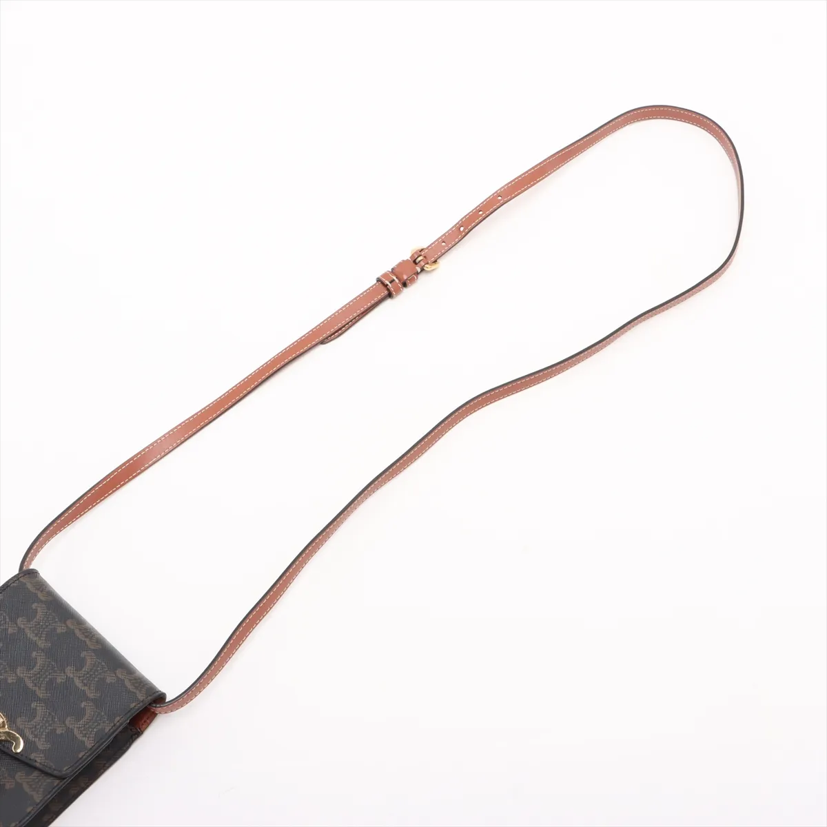 Triomphe Double Phone Pouch PVC x Leather Shoulder Bag Brown — view 5