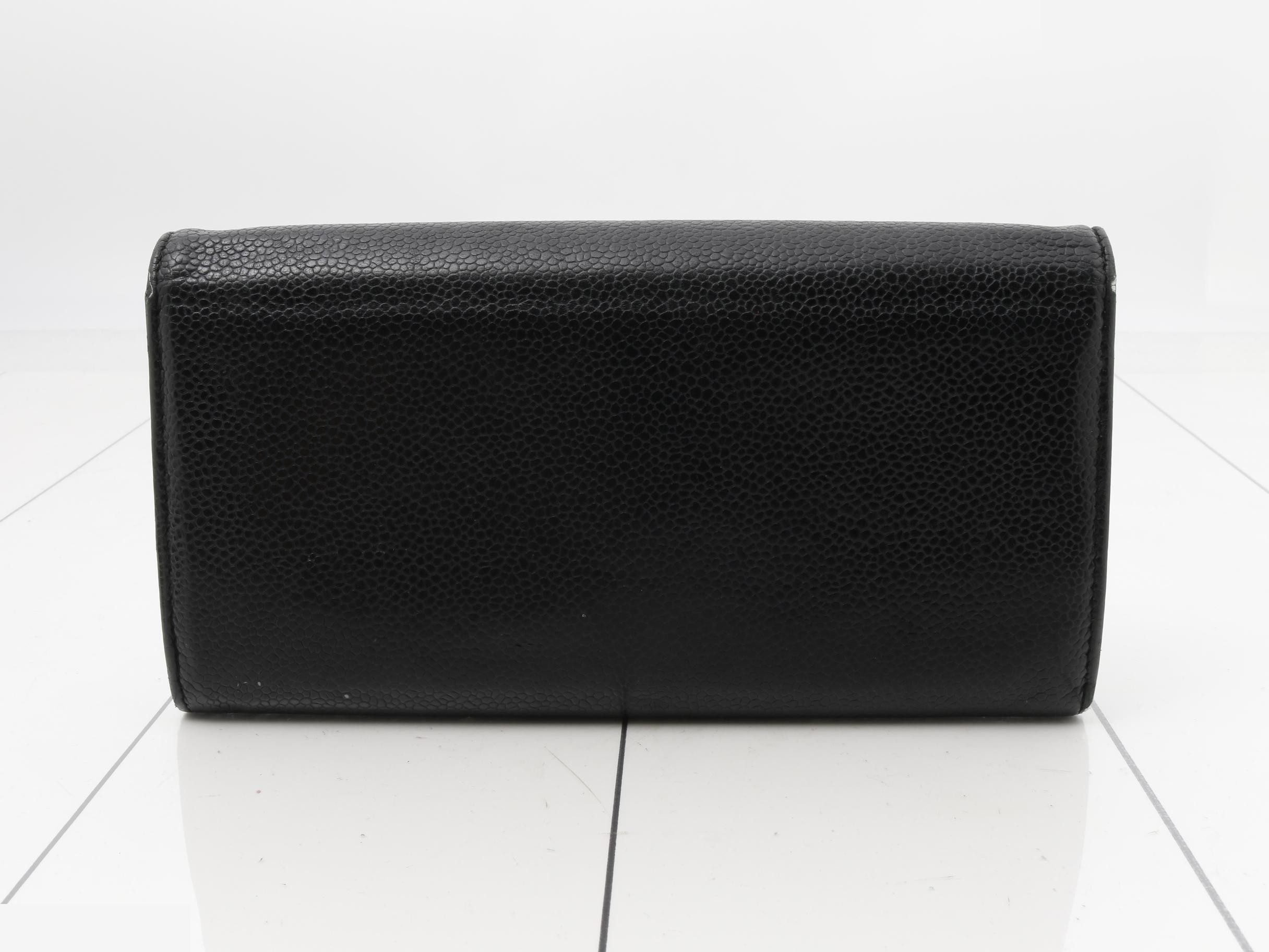 Long wallet, caviar leather, silver hardware, black, with Coco Mark. — view 2