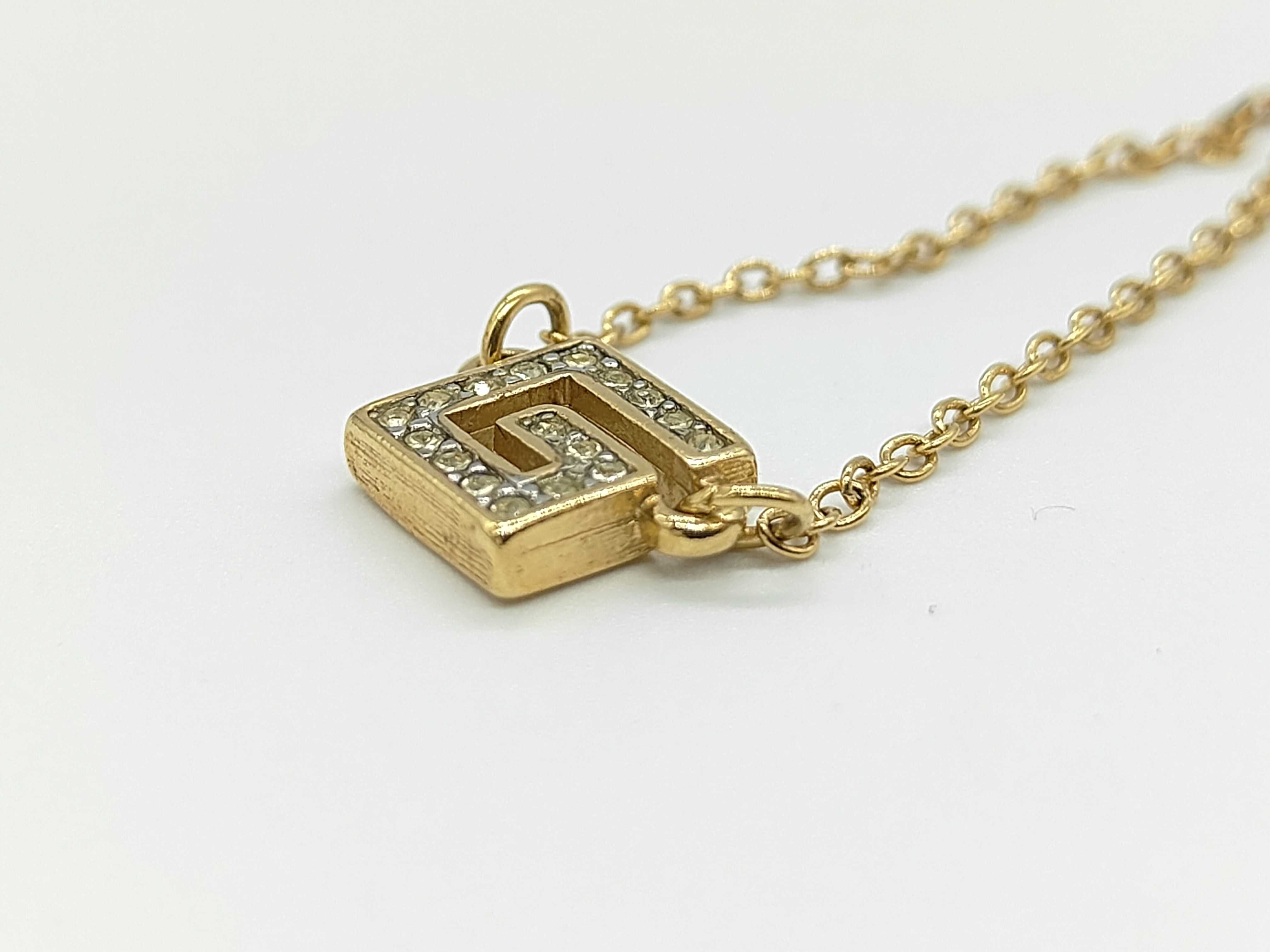 Square G Logo Rhinestone Gold Necklace — view 3