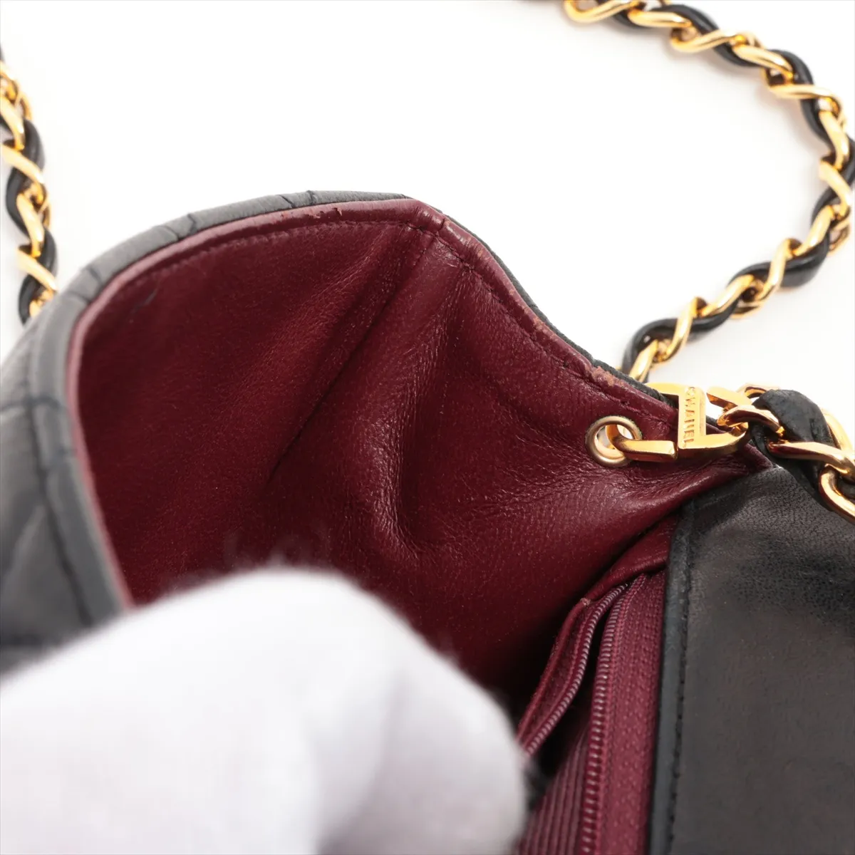 Mini Matelasse Lambskin Single Flap Single Chain Bag Black Gold Hardware — view 11