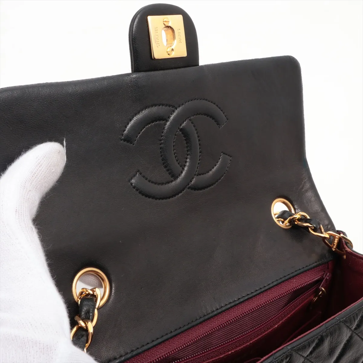 Mini Matelasse Lambskin Single Flap Single Chain Bag Black Gold Hardware — view 12