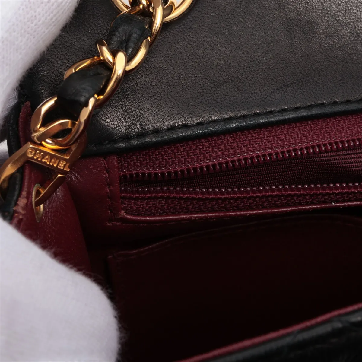 Mini Matelasse Lambskin Single Flap Single Chain Bag Black Gold Hardware — view 9