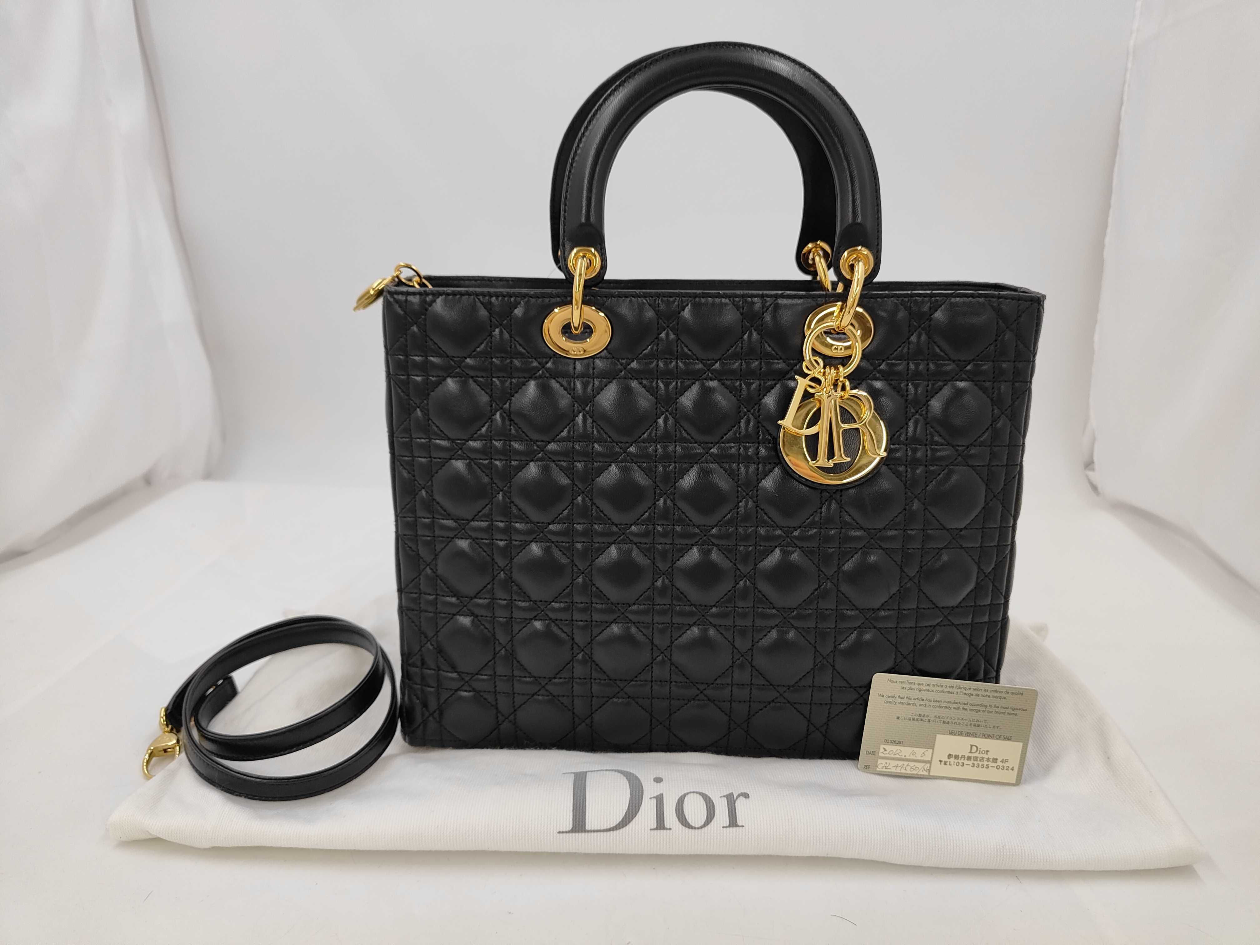 Lady Dior 2-way Shoulder Handbag with Black Gold Hardware