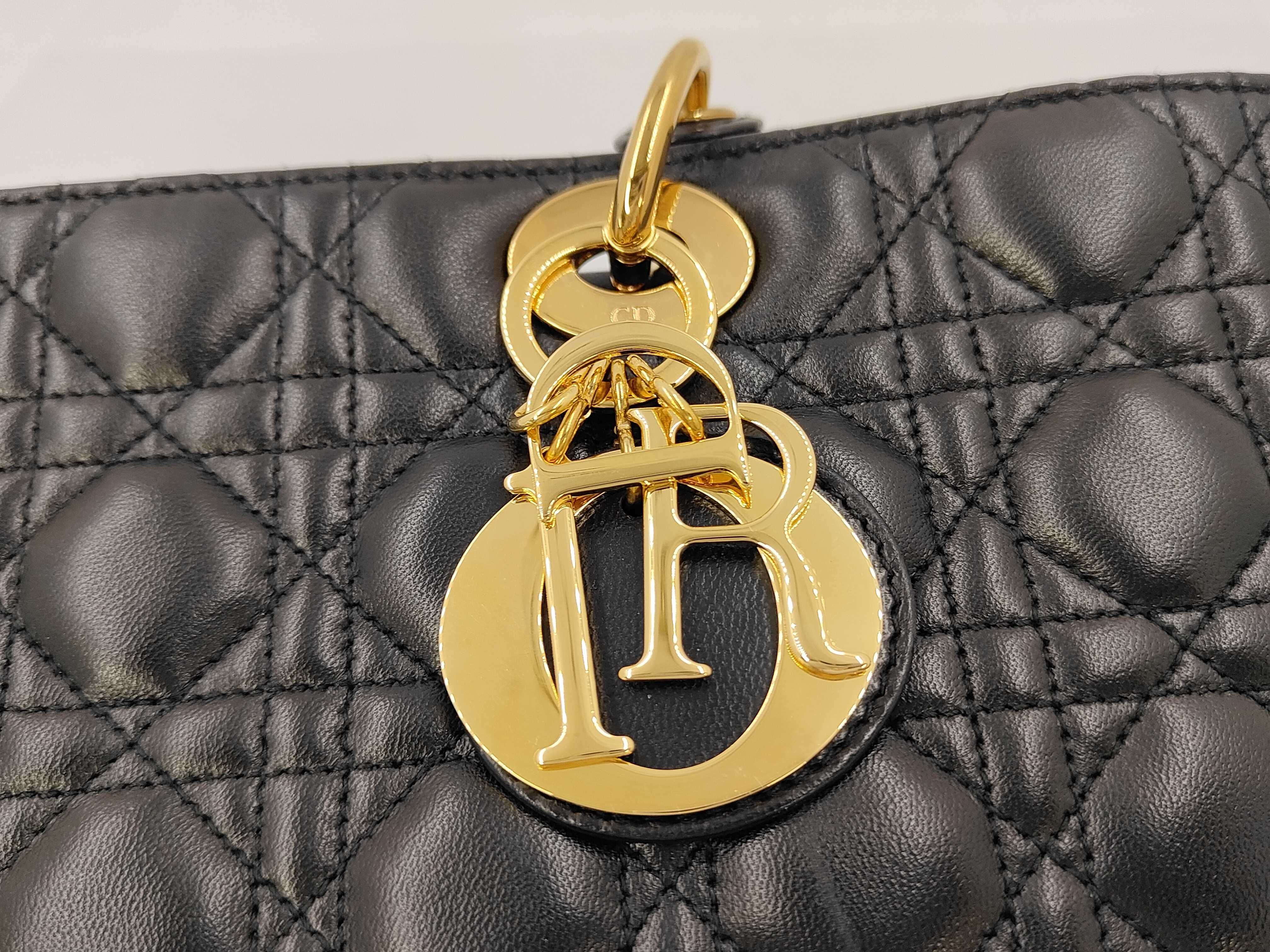 Lady Dior 2-way Shoulder Handbag with Black Gold Hardware — view 12