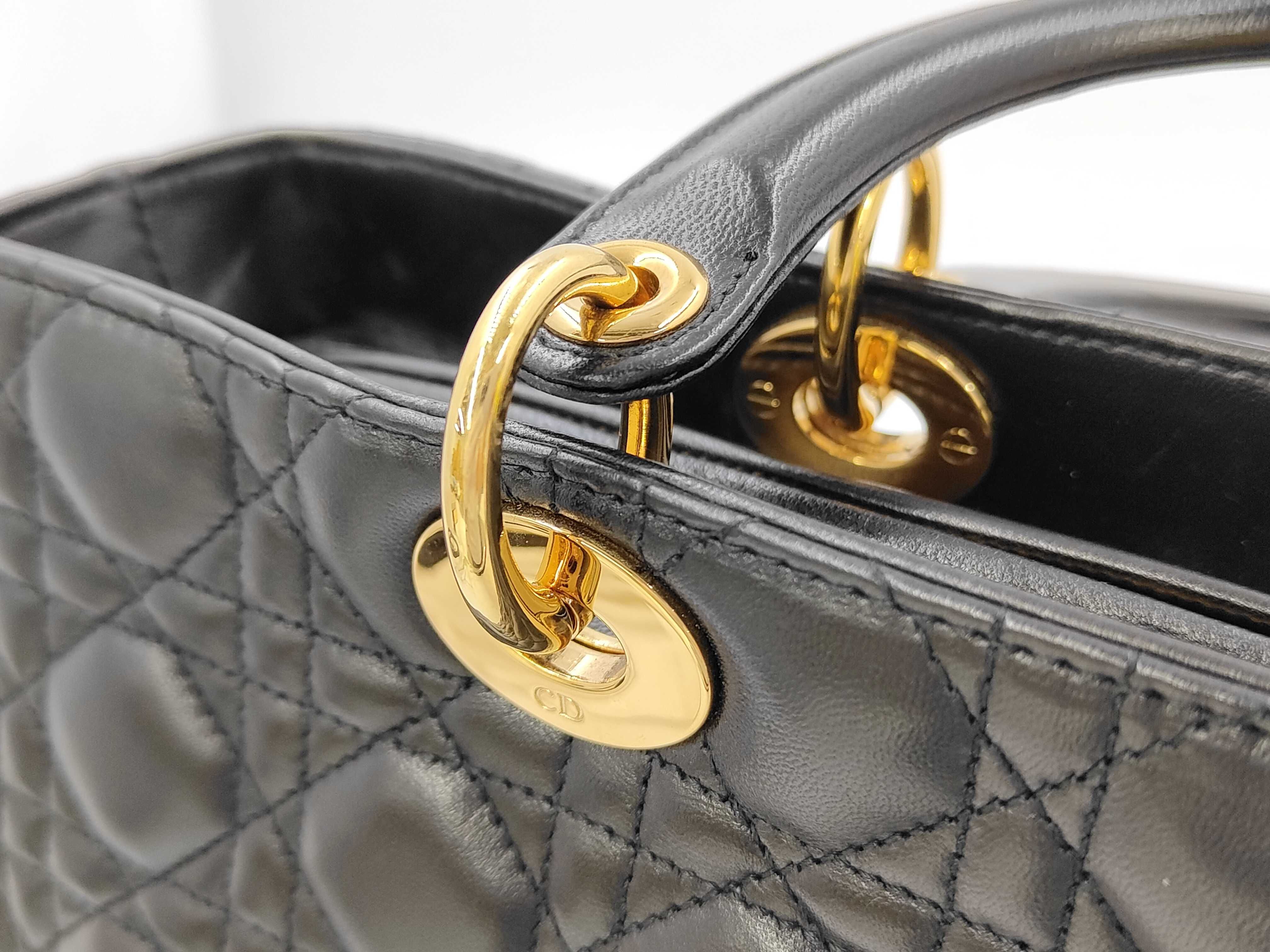 Lady Dior 2-way Shoulder Handbag with Black Gold Hardware — view 7