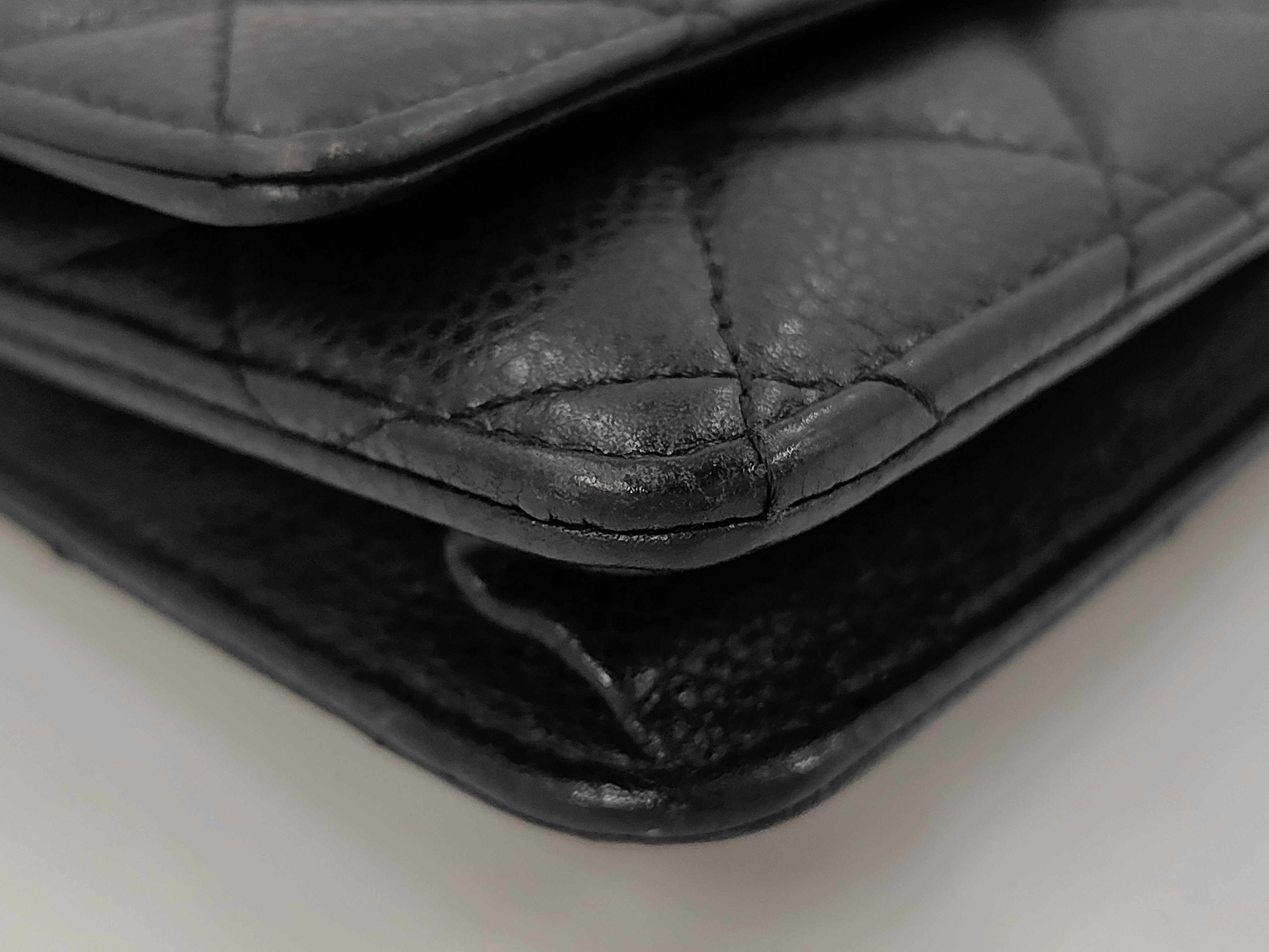 Matelassé Caviar Skin Chain Wallet, Black with Silver Hardware, Serial Number 15-series Shoulder Bag — view 3