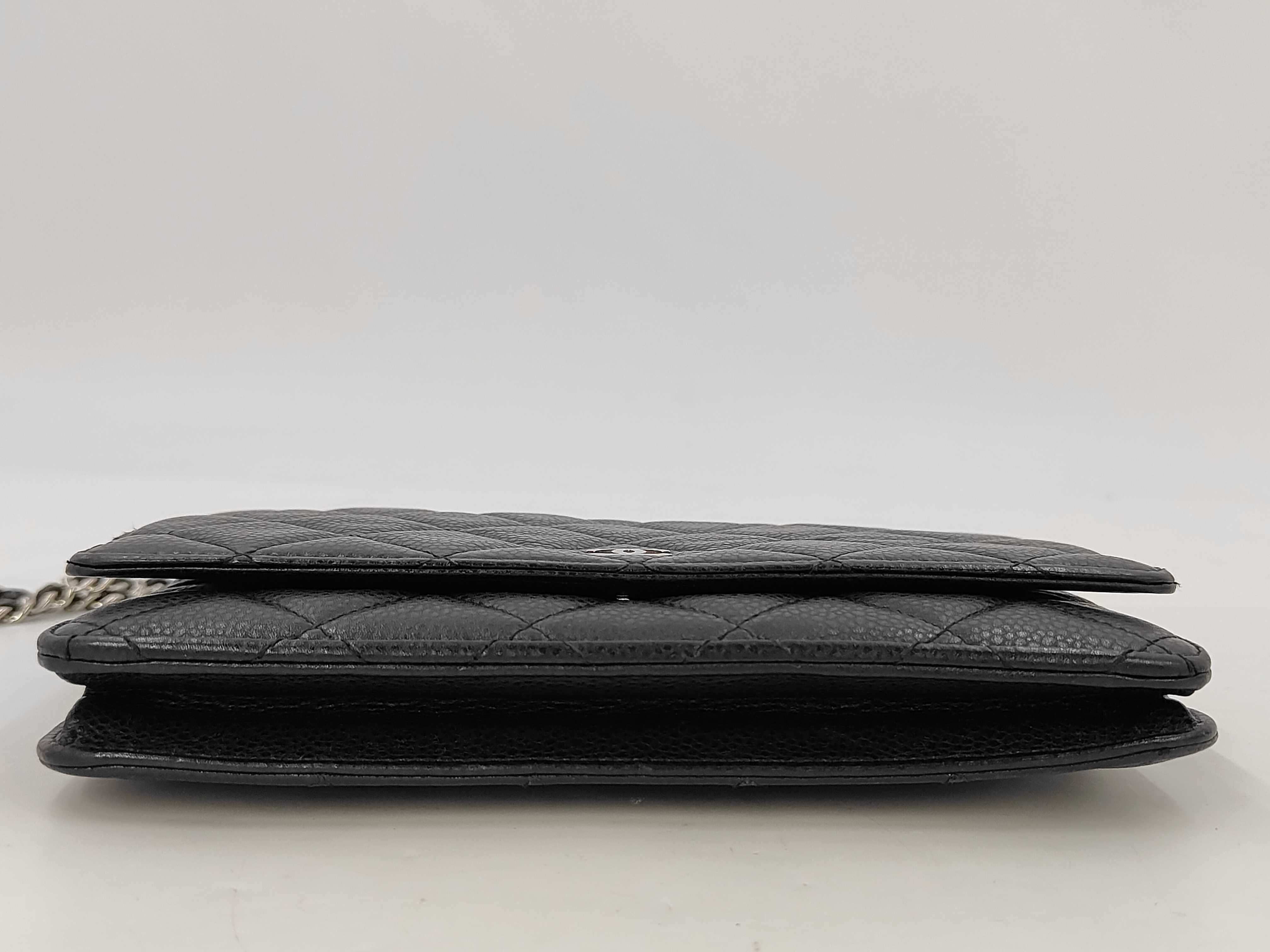 Matelassé Caviar Skin Chain Wallet, Black with Silver Hardware, Serial Number 15-series Shoulder Bag — view 4