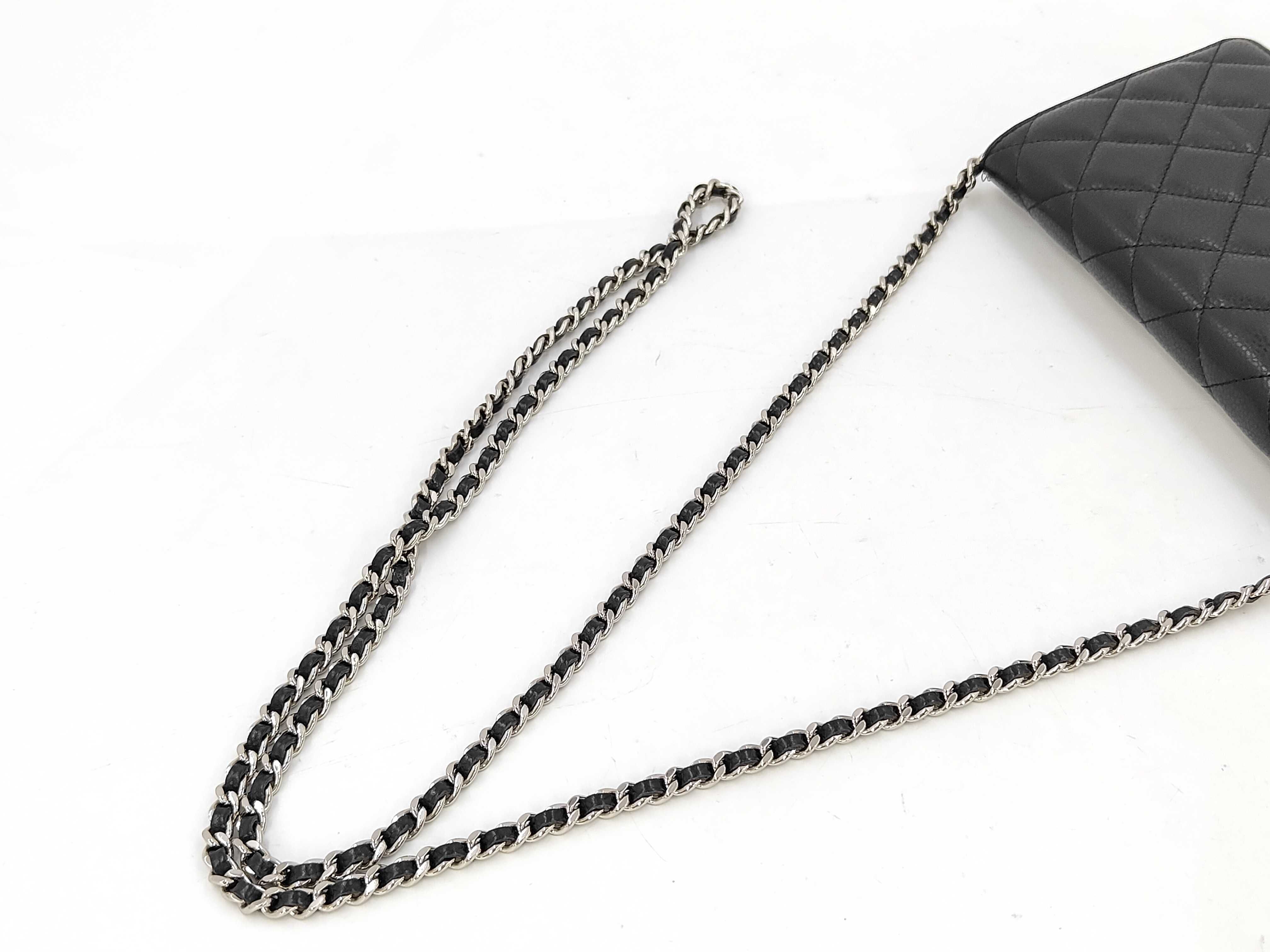 Matelassé Caviar Skin Chain Wallet, Black with Silver Hardware, Serial Number 15-series Shoulder Bag — view 5
