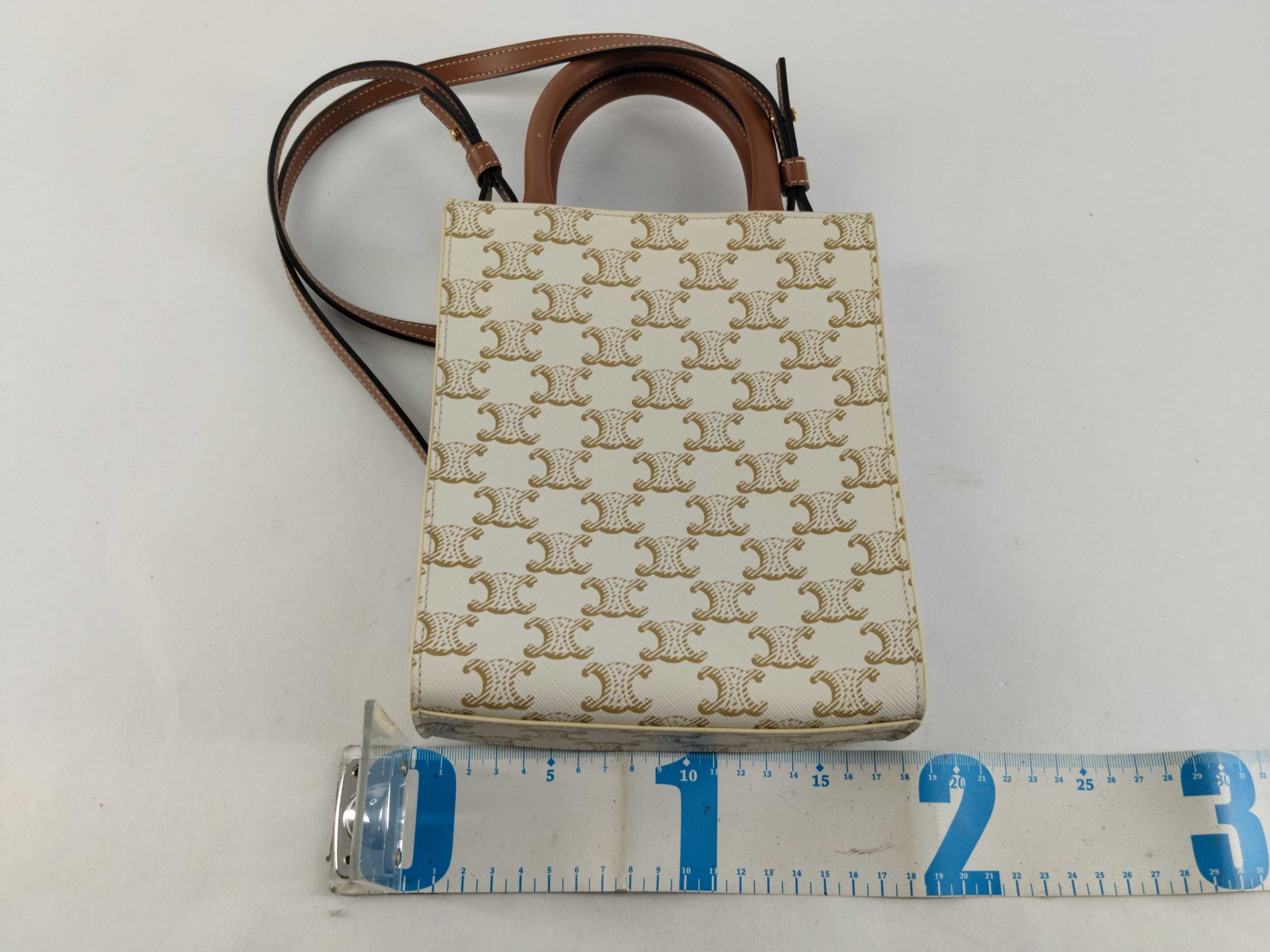 Triomphe Mini Vertical Cabas PVC x Leather 2-Way Handbag Beige x Brown Handbag — view 2