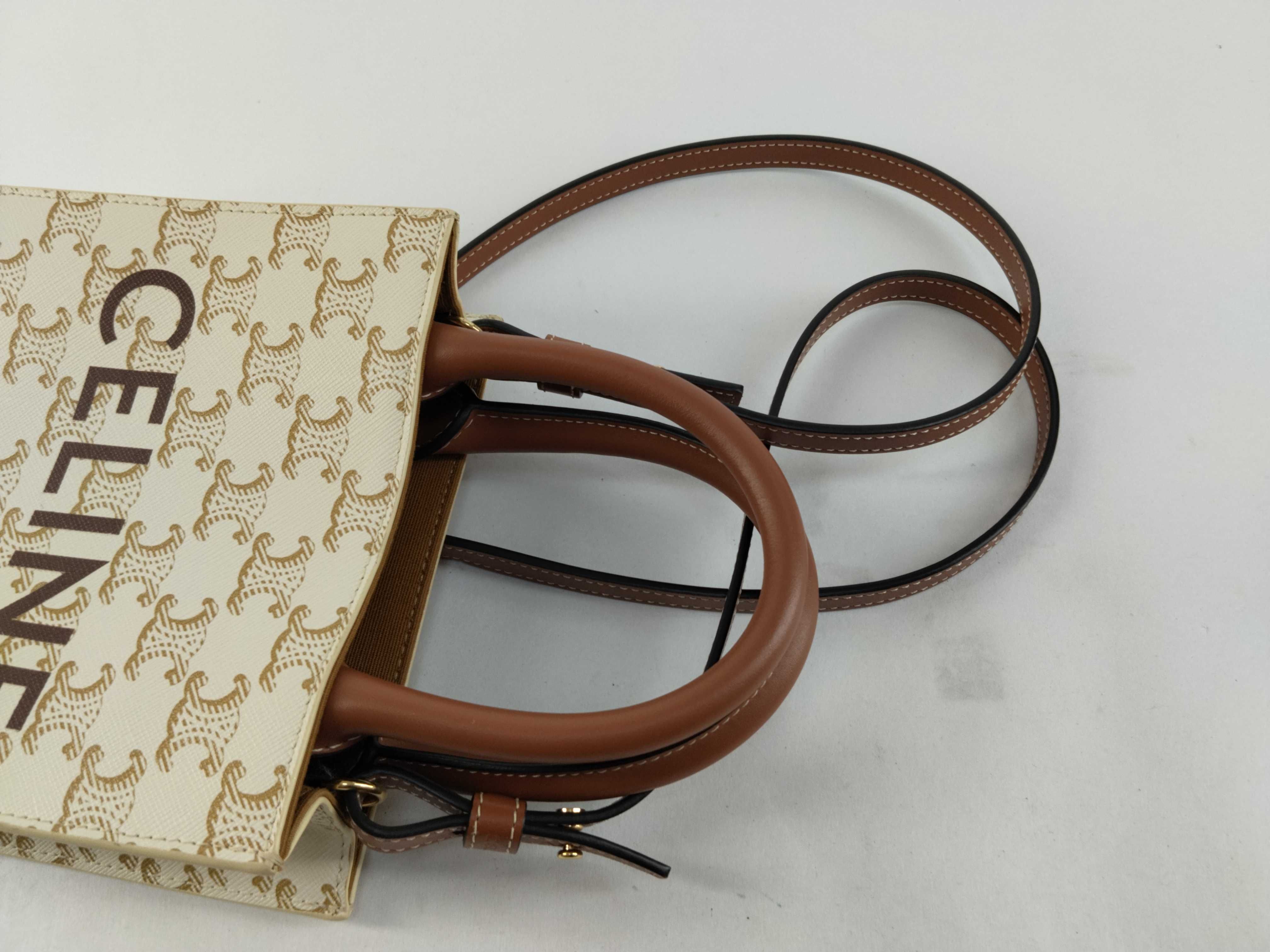 Triomphe Mini Vertical Cabas PVC x Leather 2-Way Handbag Beige x Brown Handbag — view 3