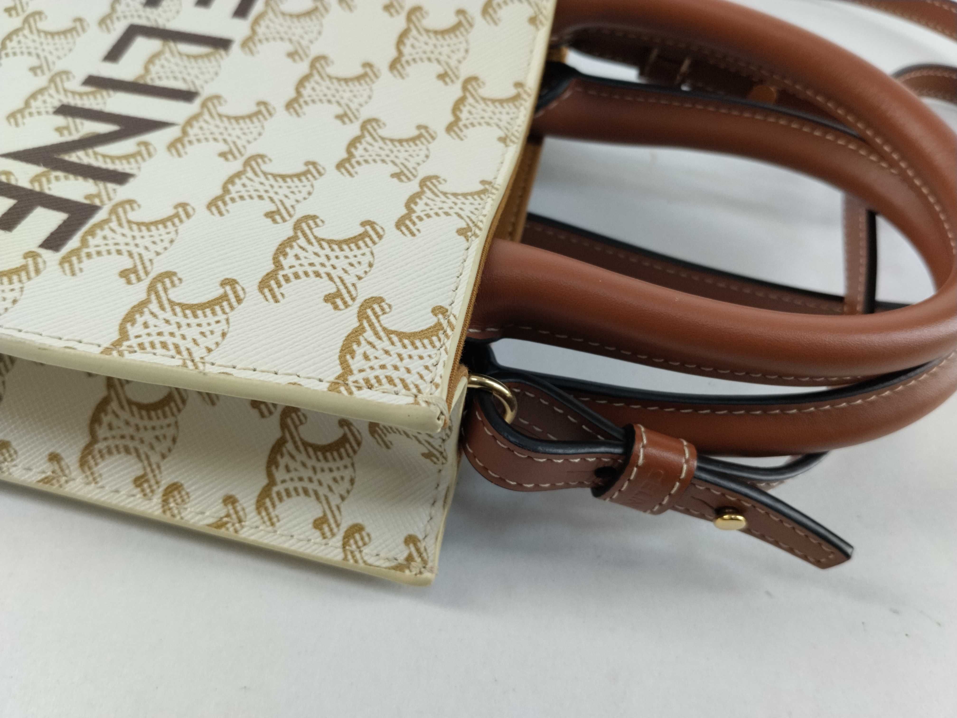 Triomphe Mini Vertical Cabas PVC x Leather 2-Way Handbag Beige x Brown Handbag — view 5
