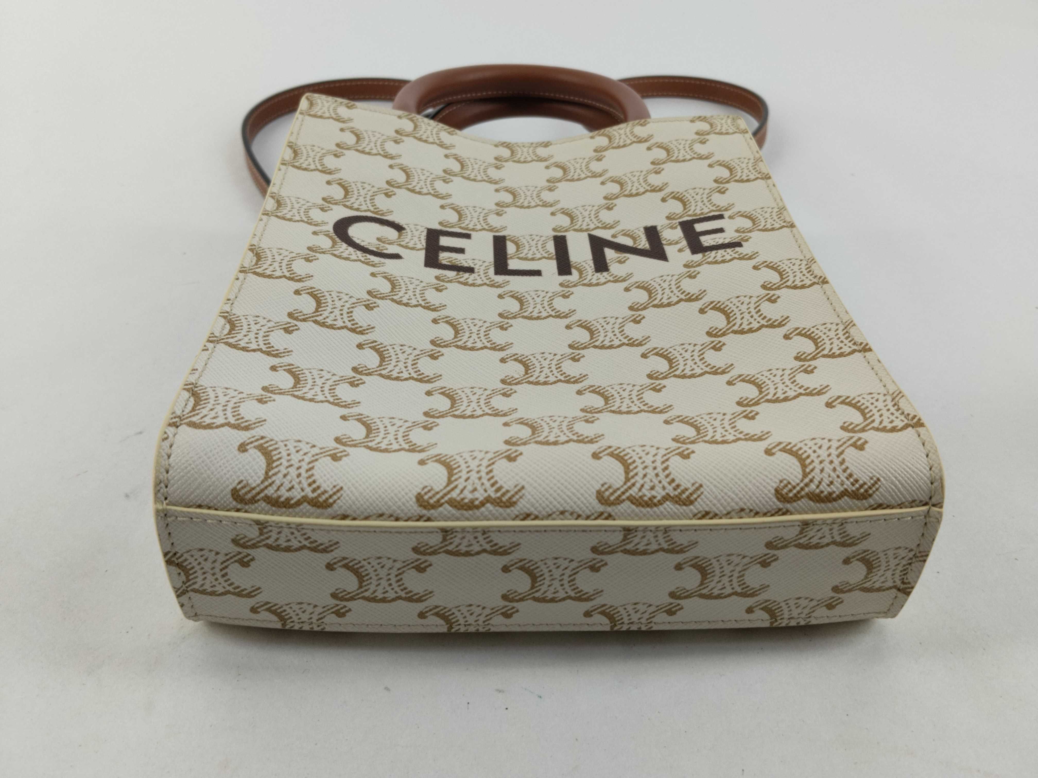 Triomphe Mini Vertical Cabas PVC x Leather 2-Way Handbag Beige x Brown Handbag — view 7