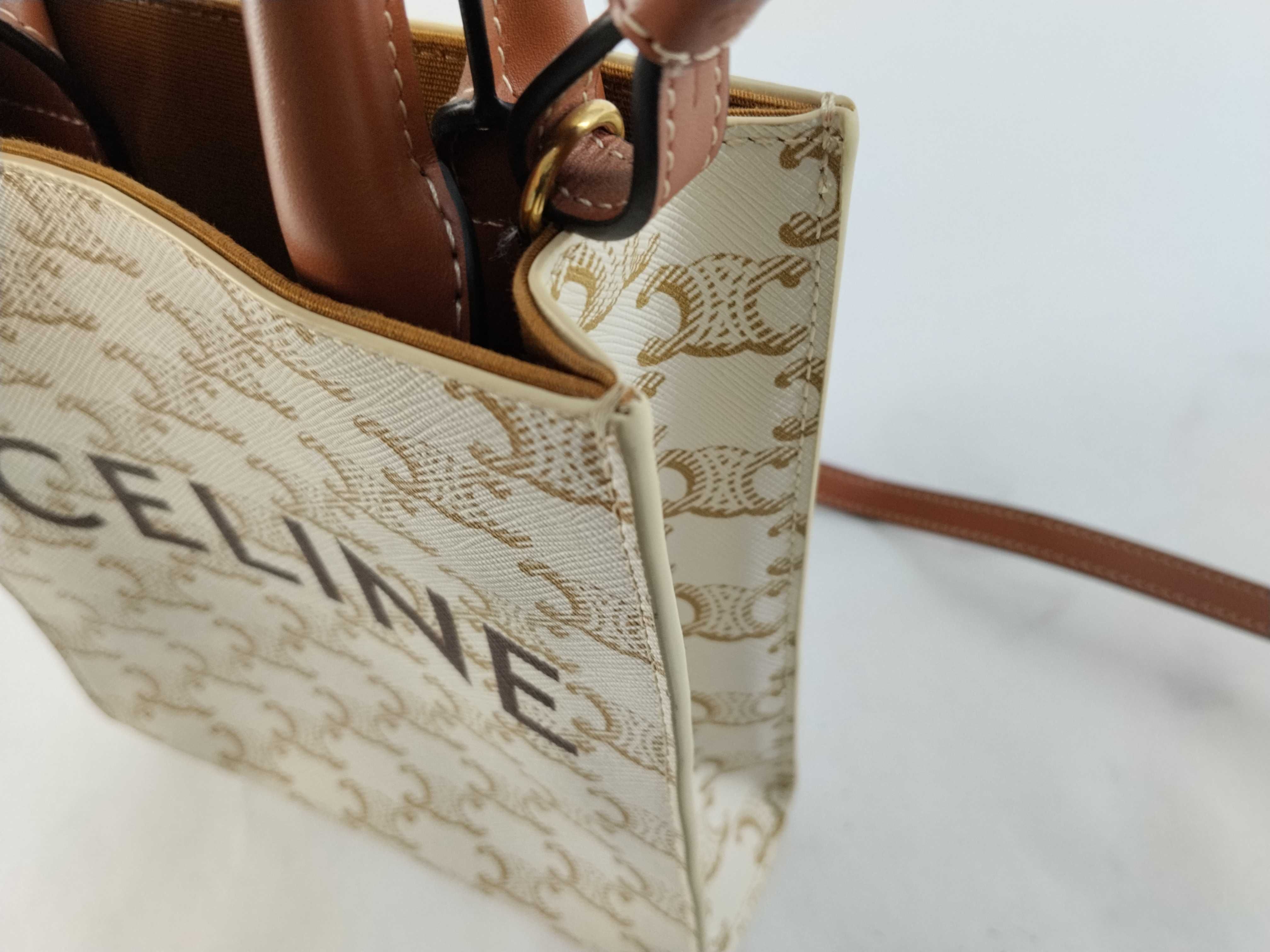 Triomphe Mini Vertical Cabas PVC x Leather 2-Way Handbag Beige x Brown Handbag — view 8