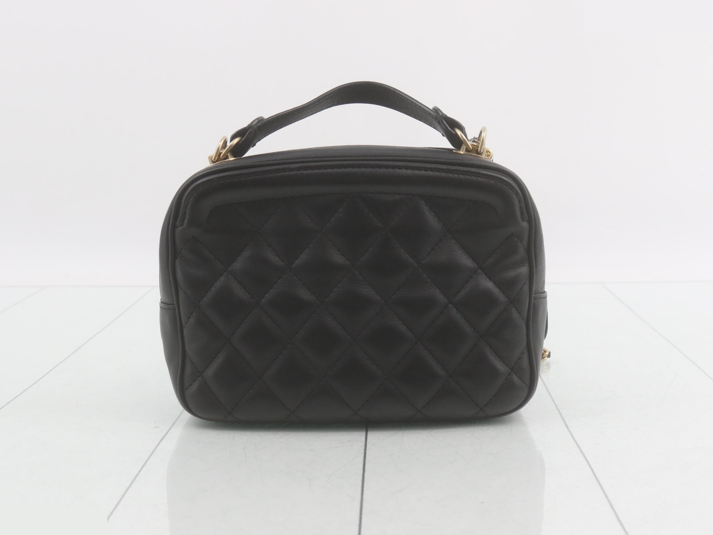 Top-handle lambskin 2-way vanity/chain shoulder bag, black — view 2