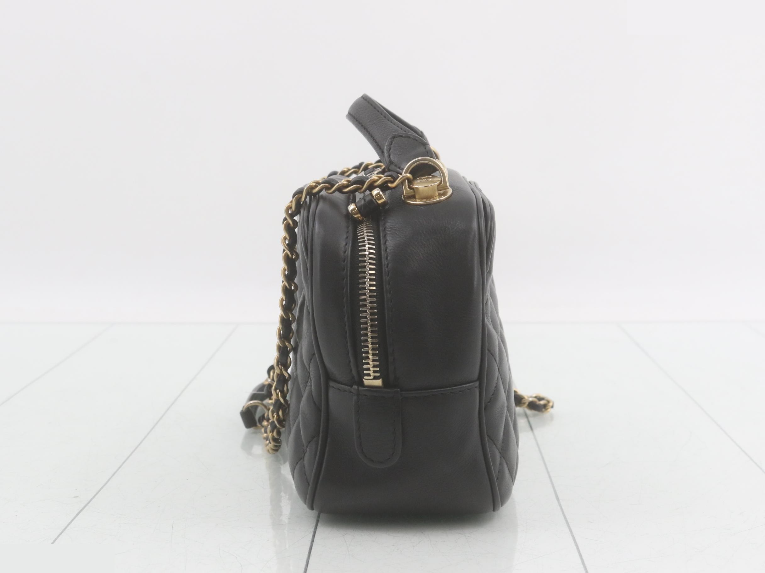 Top-handle lambskin 2-way vanity/chain shoulder bag, black — view 3