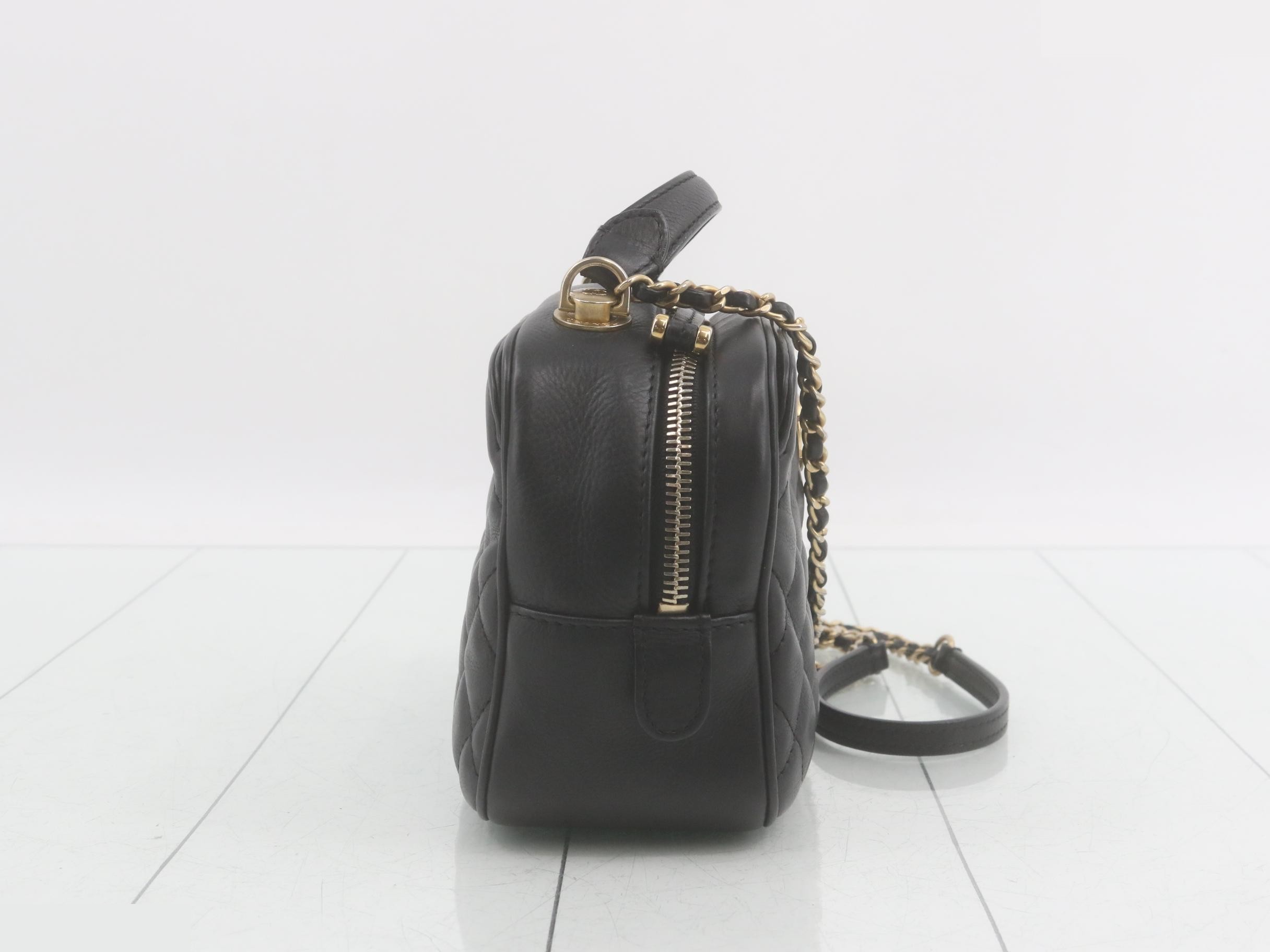 Top-handle lambskin 2-way vanity/chain shoulder bag, black — view 4