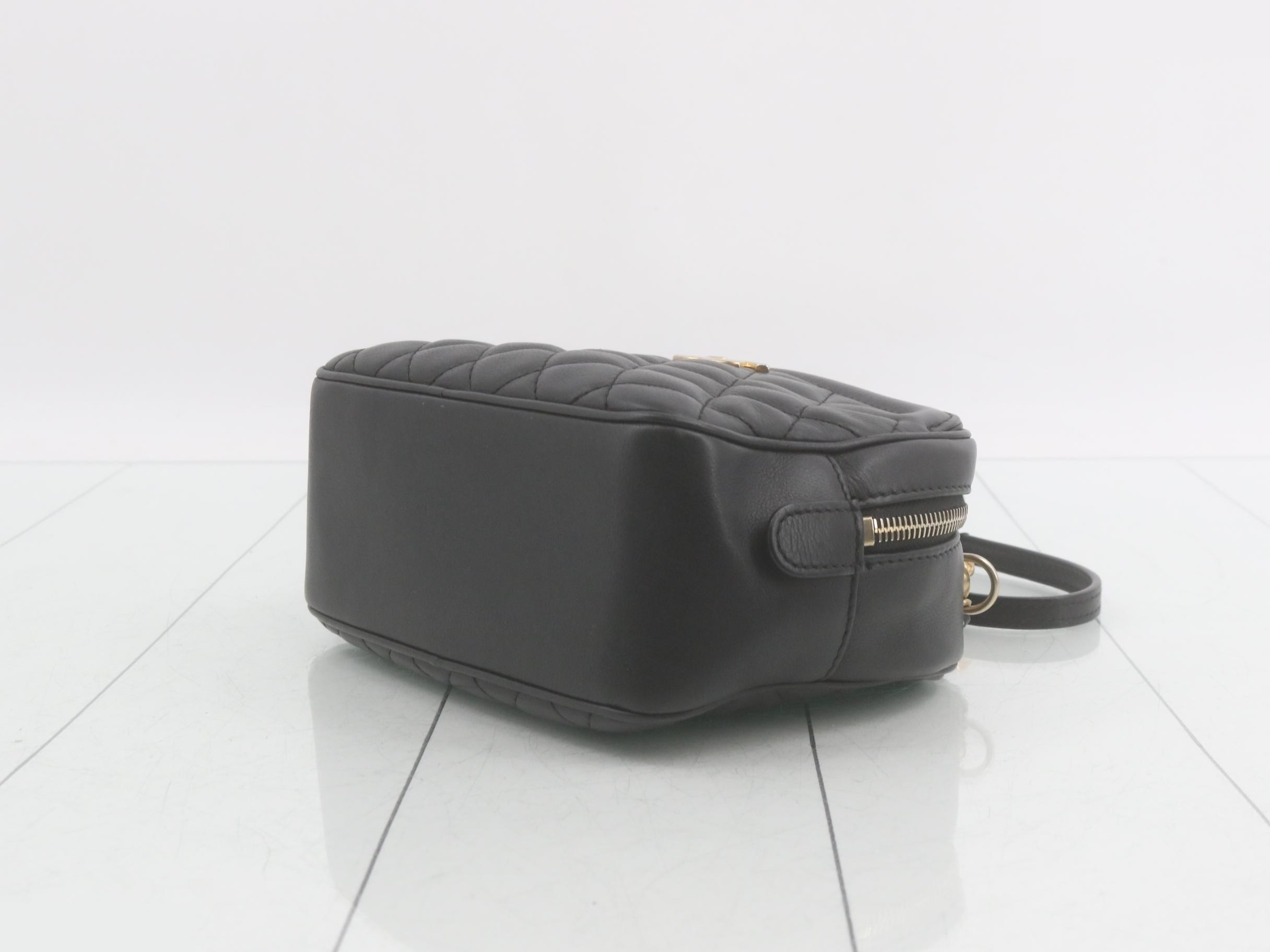 Top-handle lambskin 2-way vanity/chain shoulder bag, black — view 6