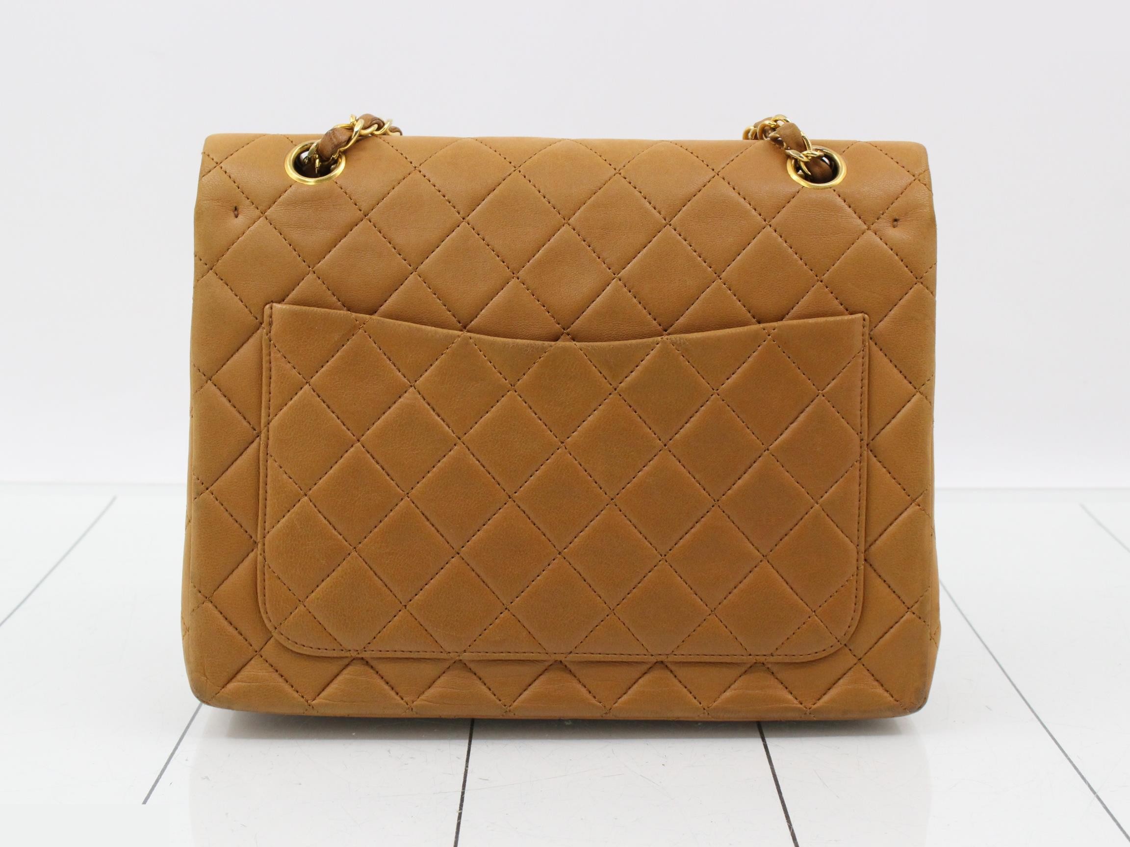 Lambskin Matelassé 25 Double Flap Chain Shoulder Bag, Brown — view 2