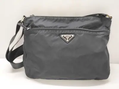 Nylon Shoulder Bag, Black, Triangle Logo