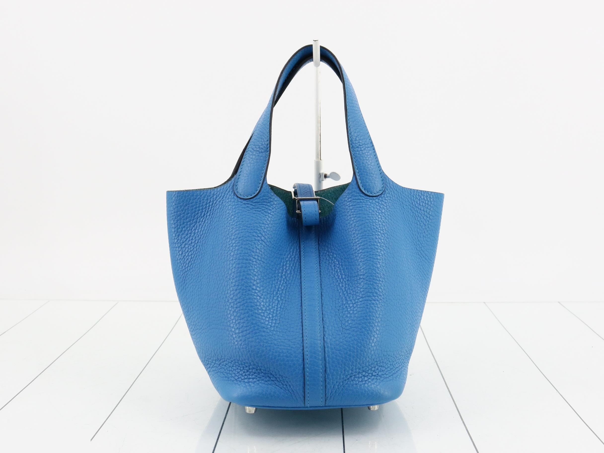 Picotin Lock PM Leather Handbag, A Stamp, Blue — view 2