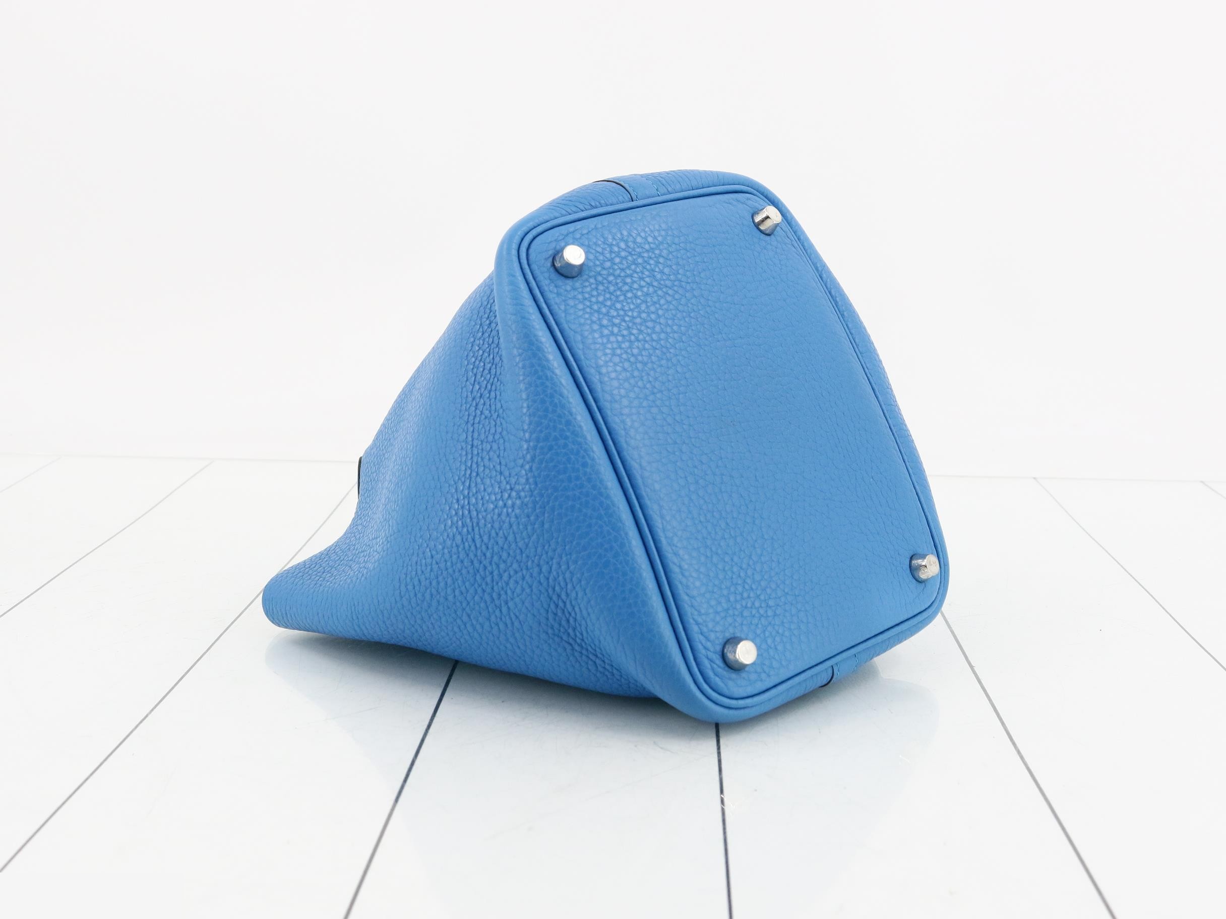 Picotin Lock PM Leather Handbag, A Stamp, Blue — view 5