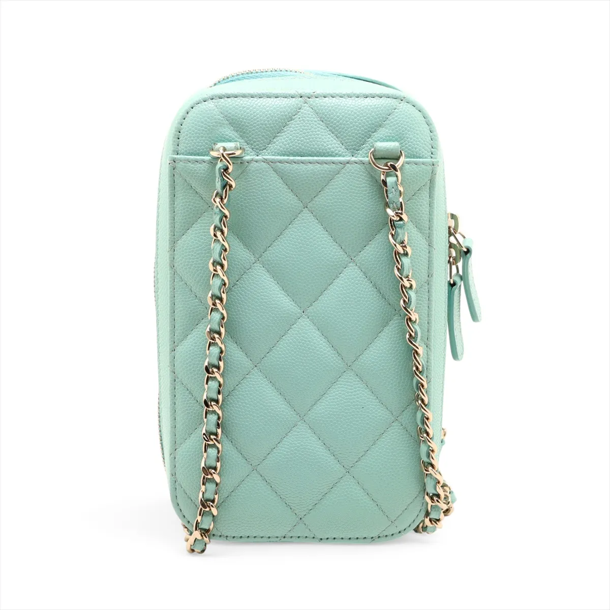 Matelassé Caviar Skin Chain Shoulder Bag, Blue with Gold Hardware, 27154573, Serial Number 27 — view 2