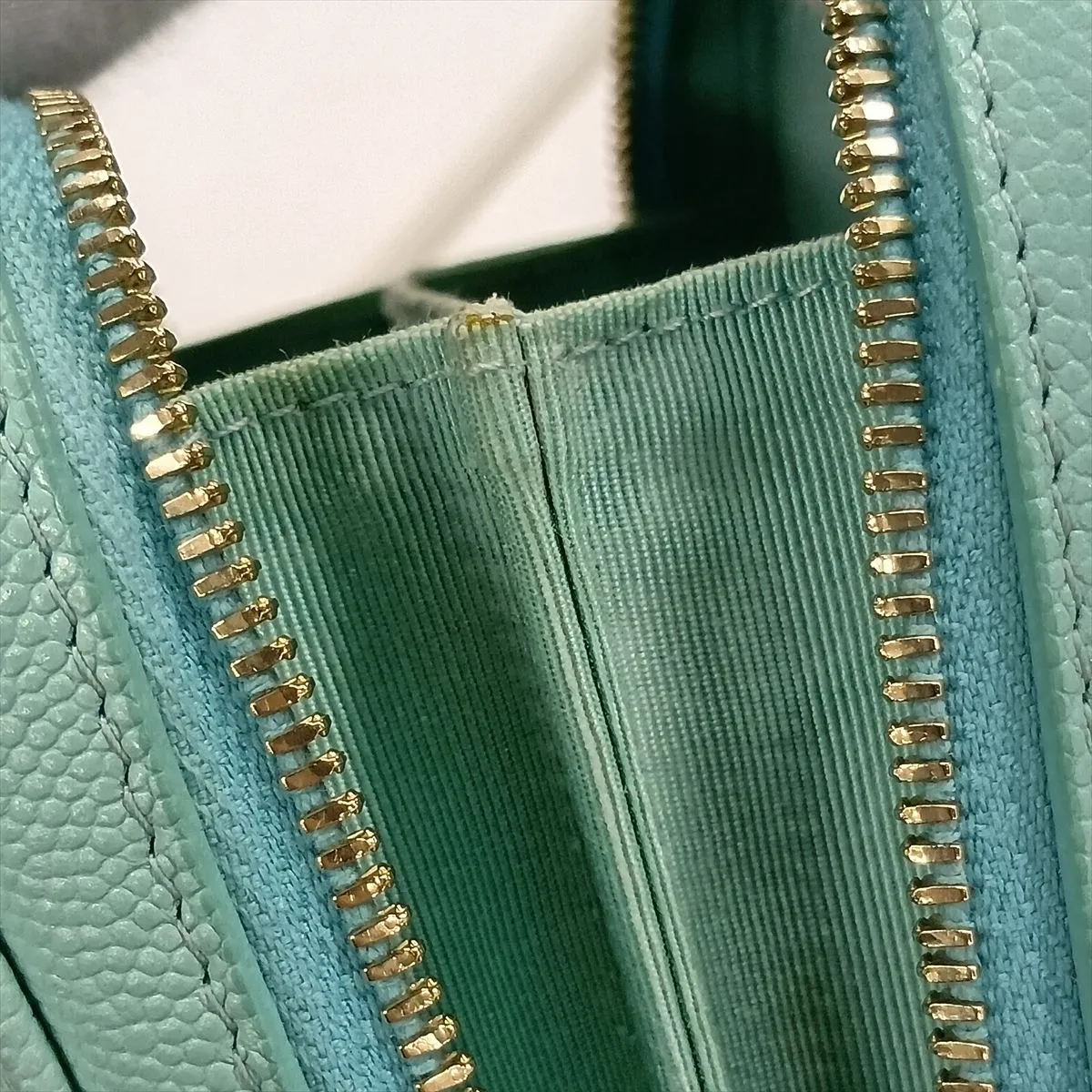 Matelassé Caviar Skin Chain Shoulder Bag, Blue with Gold Hardware, 27154573, Serial Number 27 — view 12