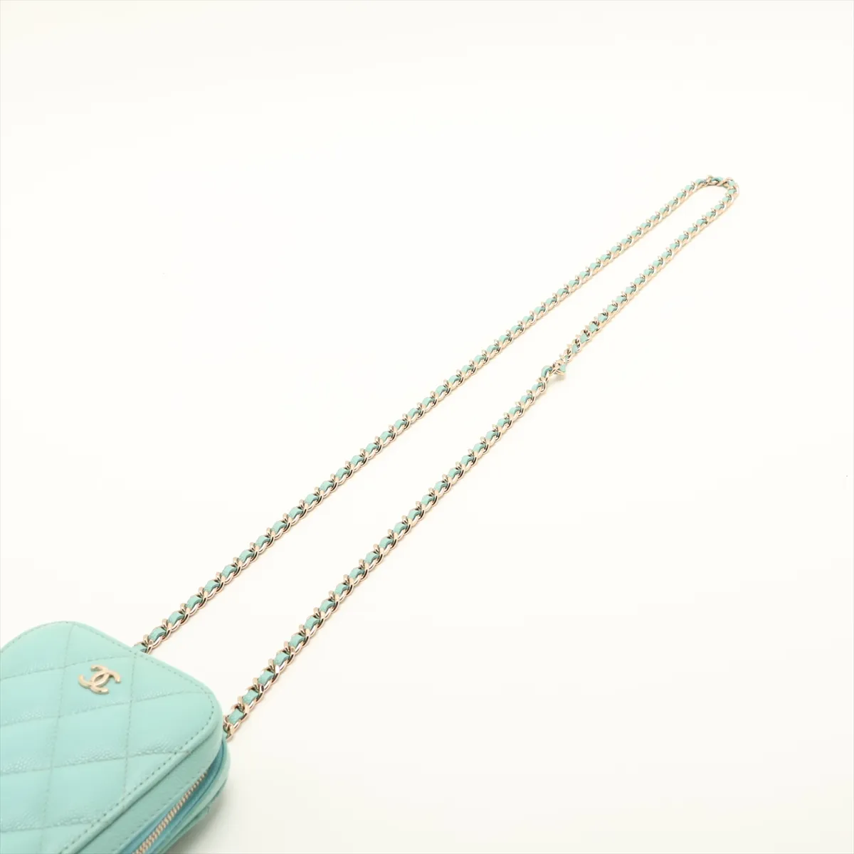 Matelassé Caviar Skin Chain Shoulder Bag, Blue with Gold Hardware, 27154573, Serial Number 27 — view 5