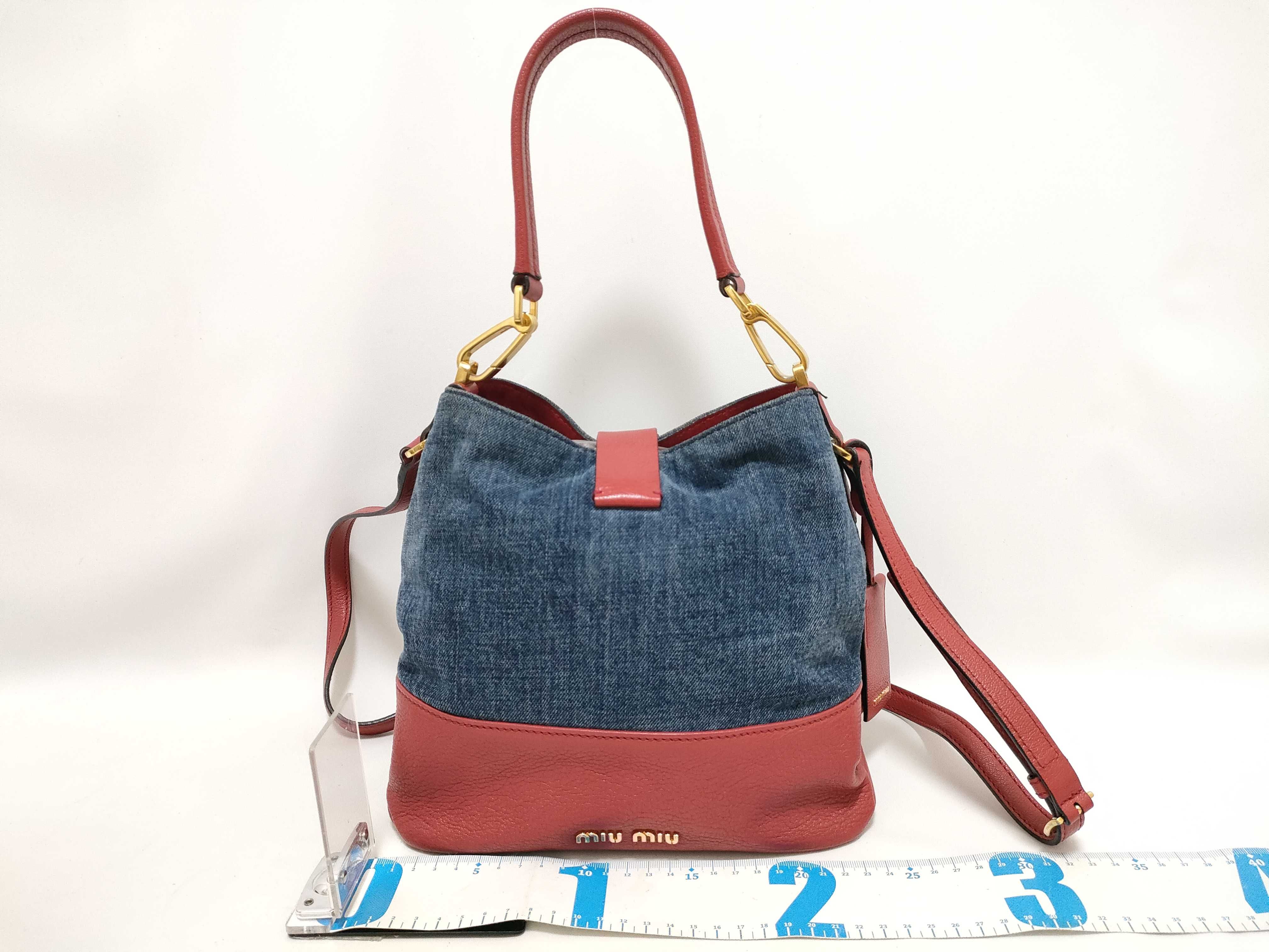 denim x leather handbag, red shoulder bag. — view 2