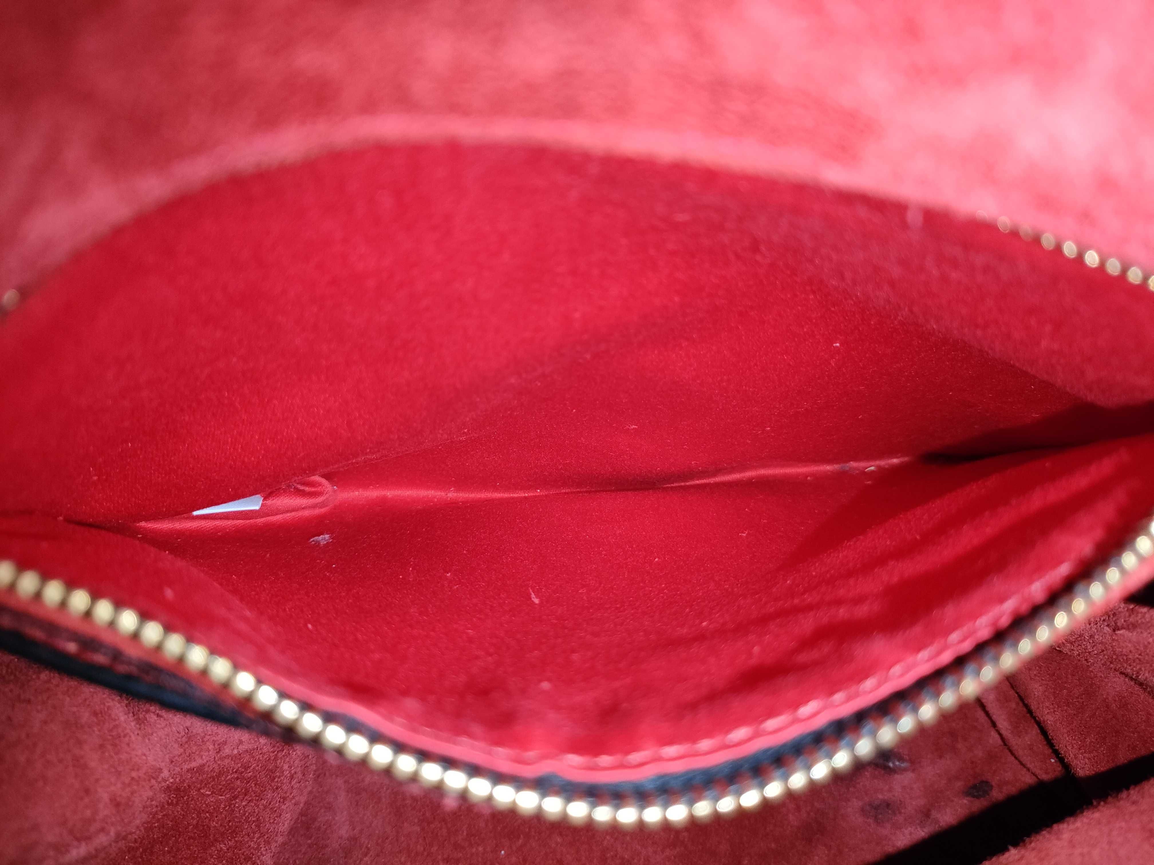 denim x leather handbag, red shoulder bag. — view 11