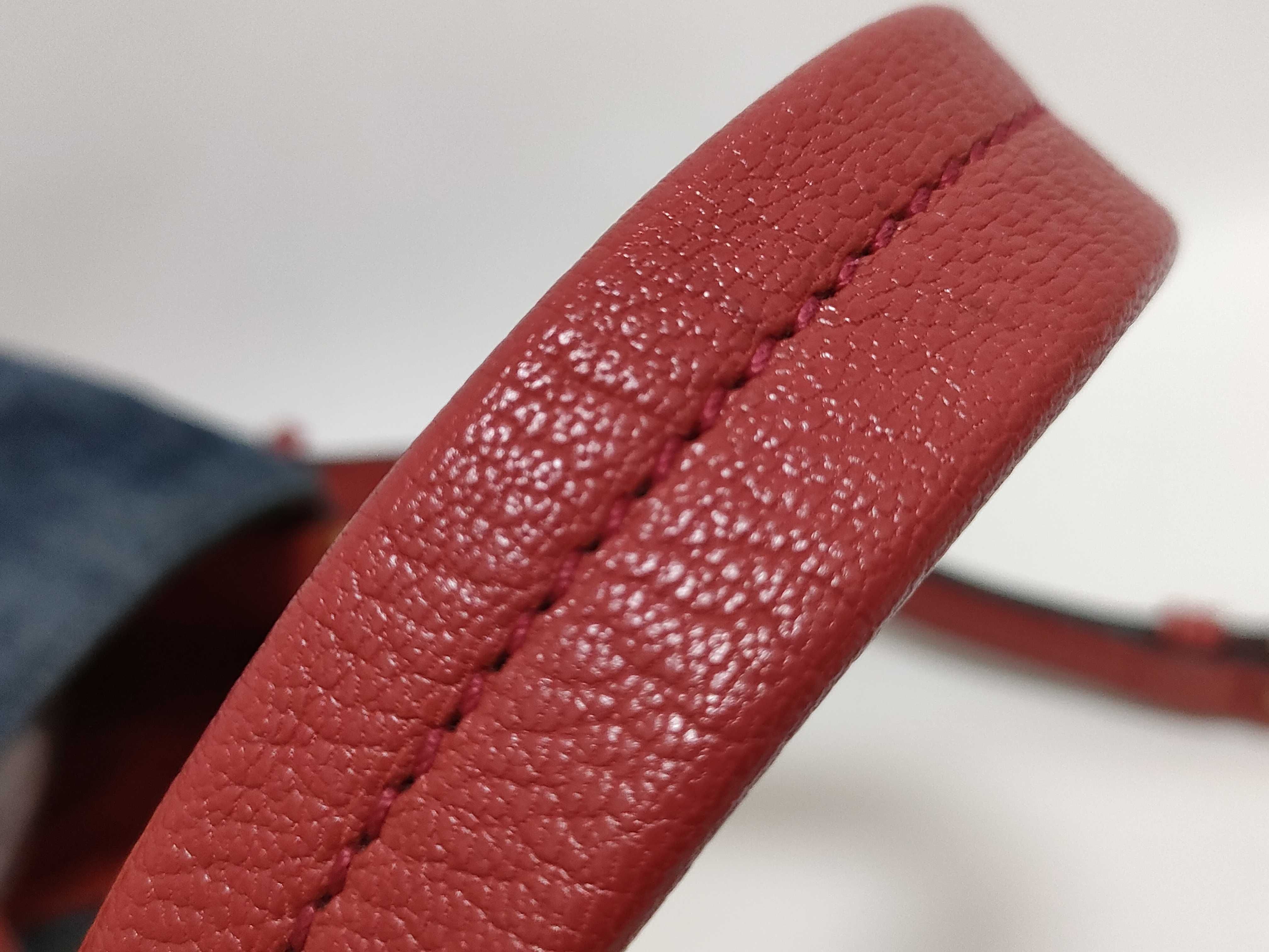 denim x leather handbag, red shoulder bag. — view 4