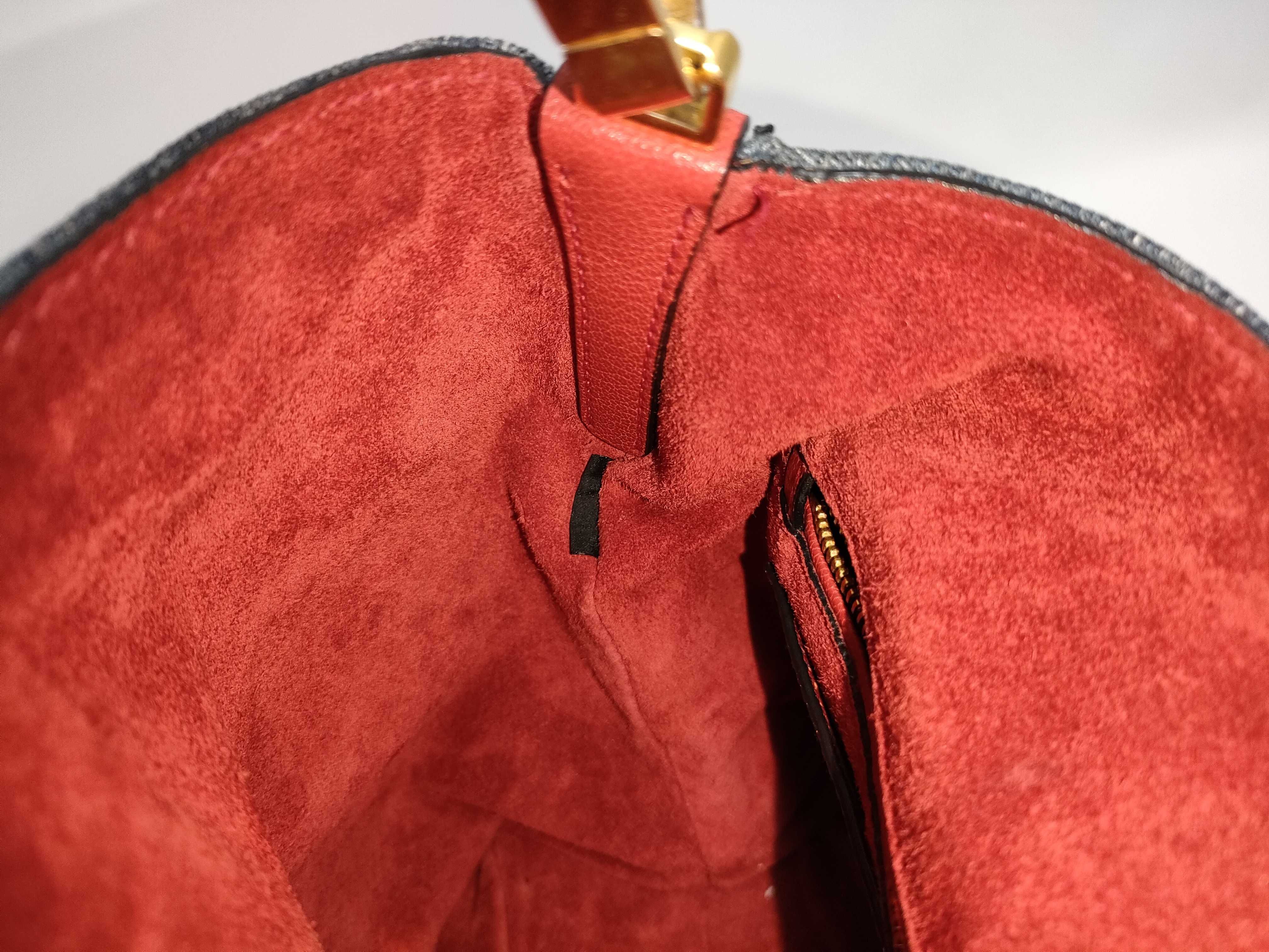 denim x leather handbag, red shoulder bag. — view 9