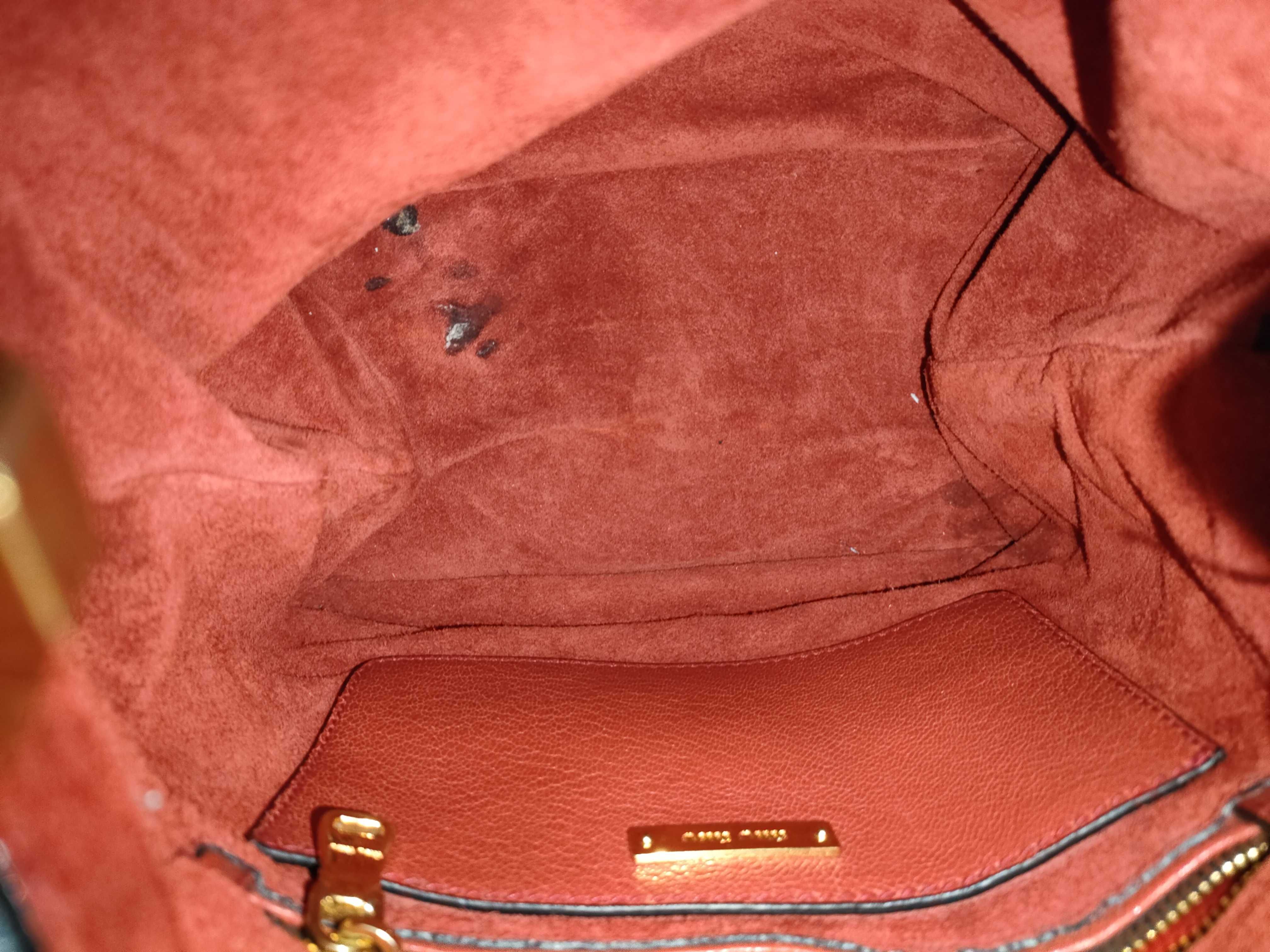 denim x leather handbag, red shoulder bag. — view 10