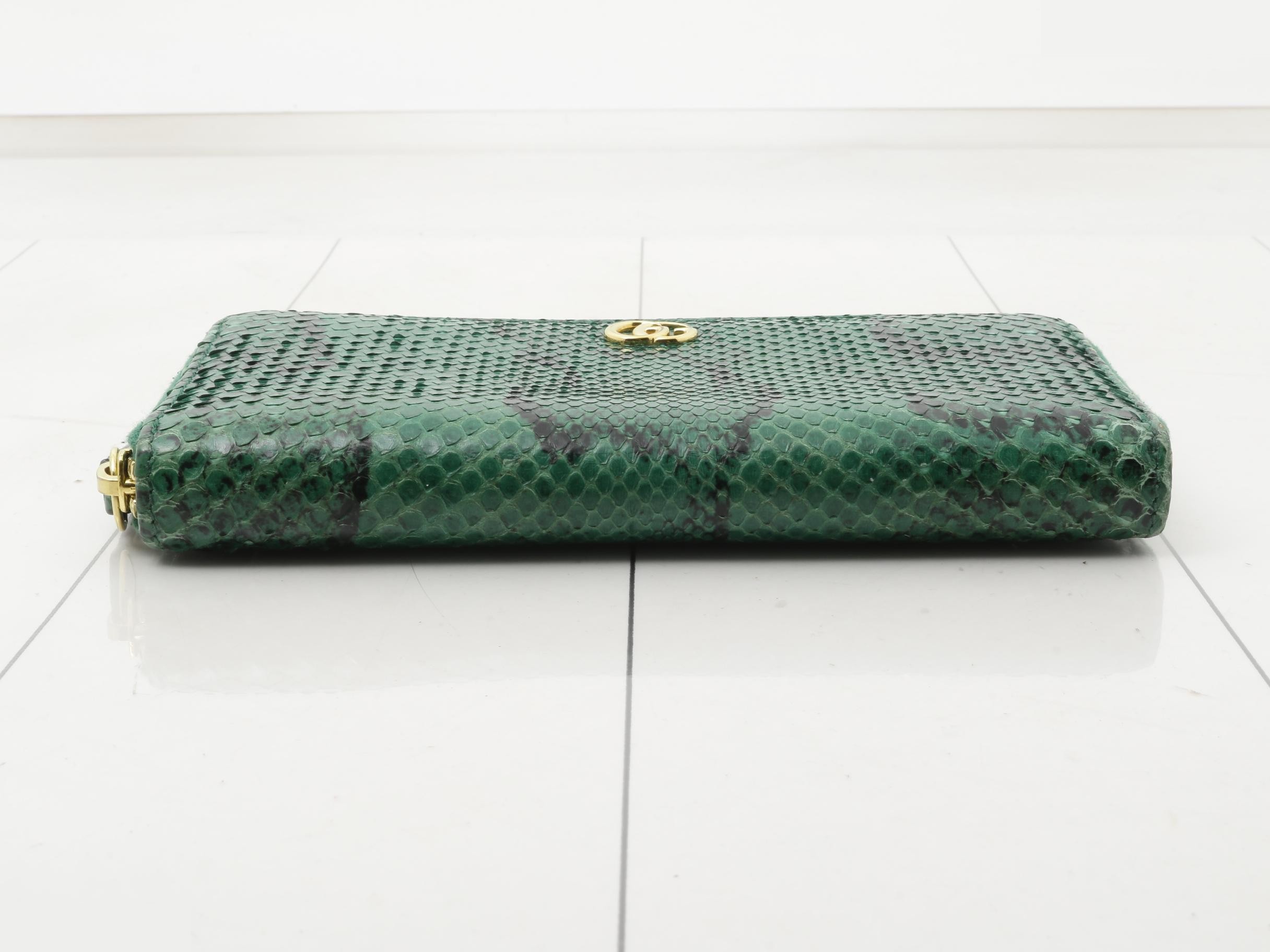 GG Marmont Round Zipper Long Wallet, Green Python — view 3