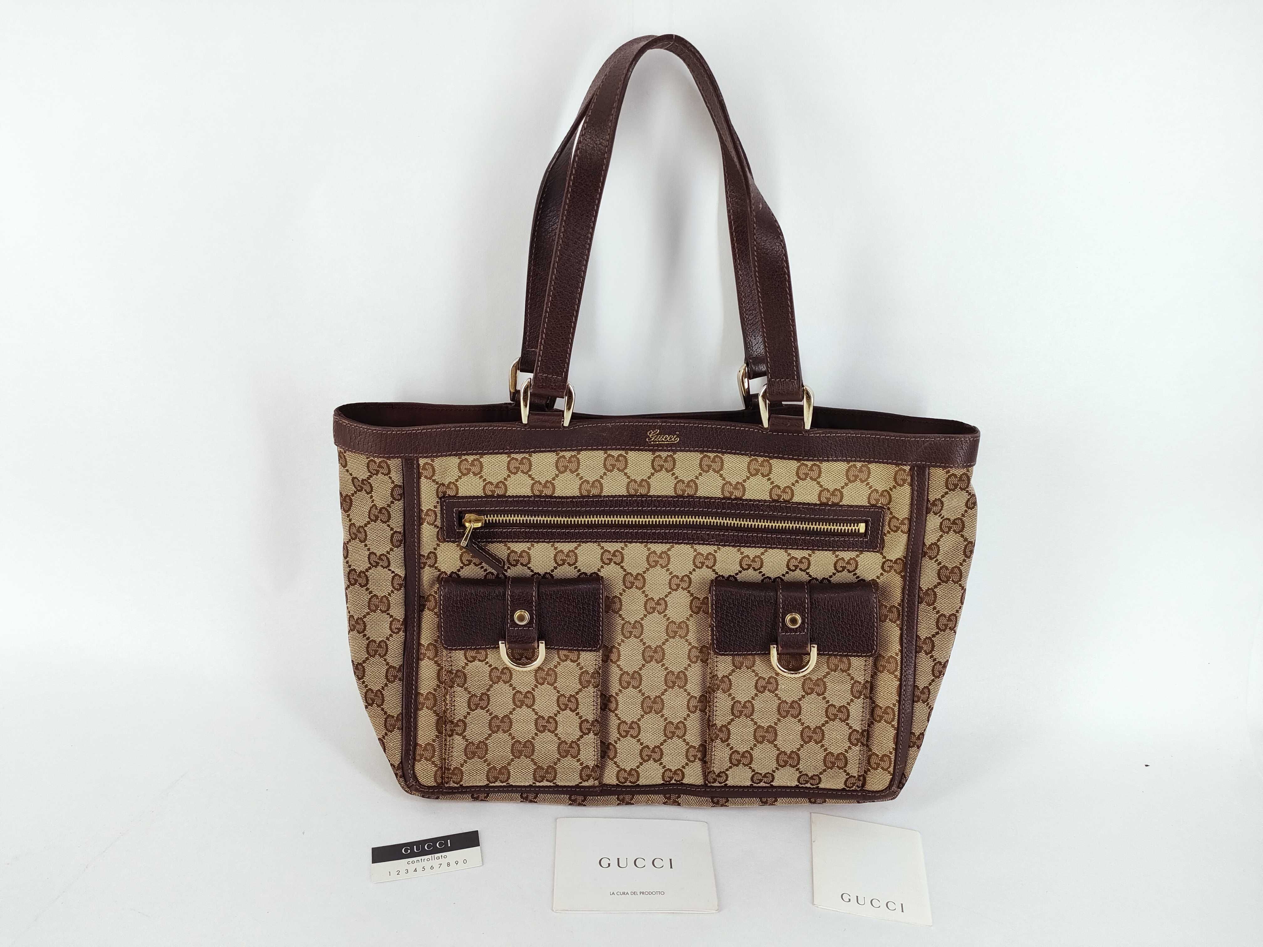 handbag, one-shoulder style, leather and canvas, GG pattern.