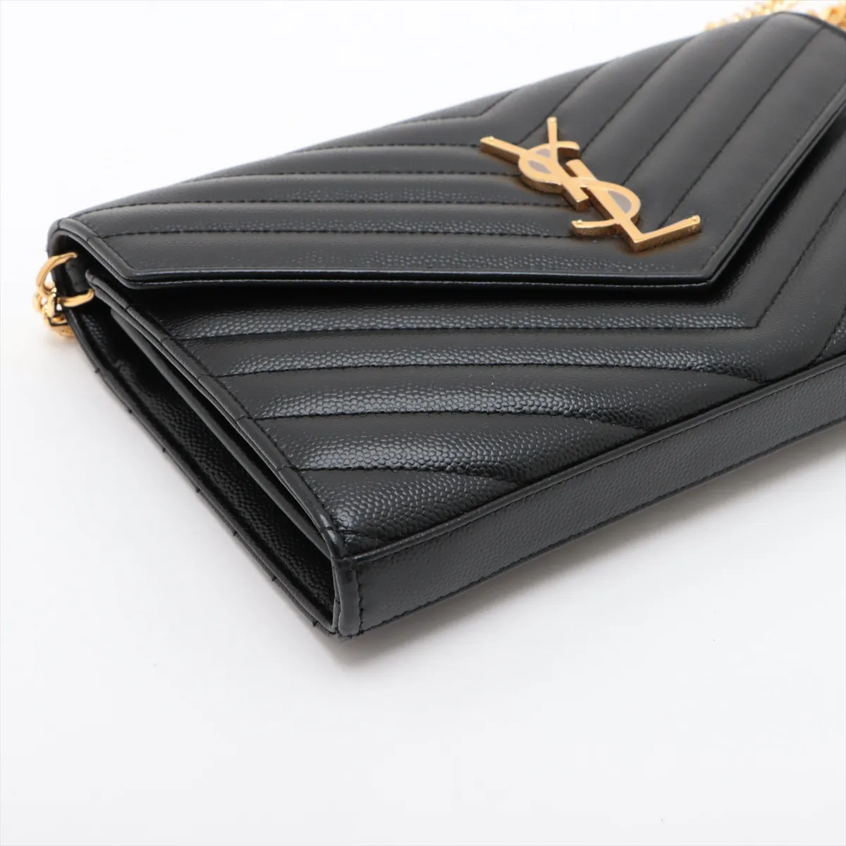 Cassandra Leather Chain Wallet, Black — view 4