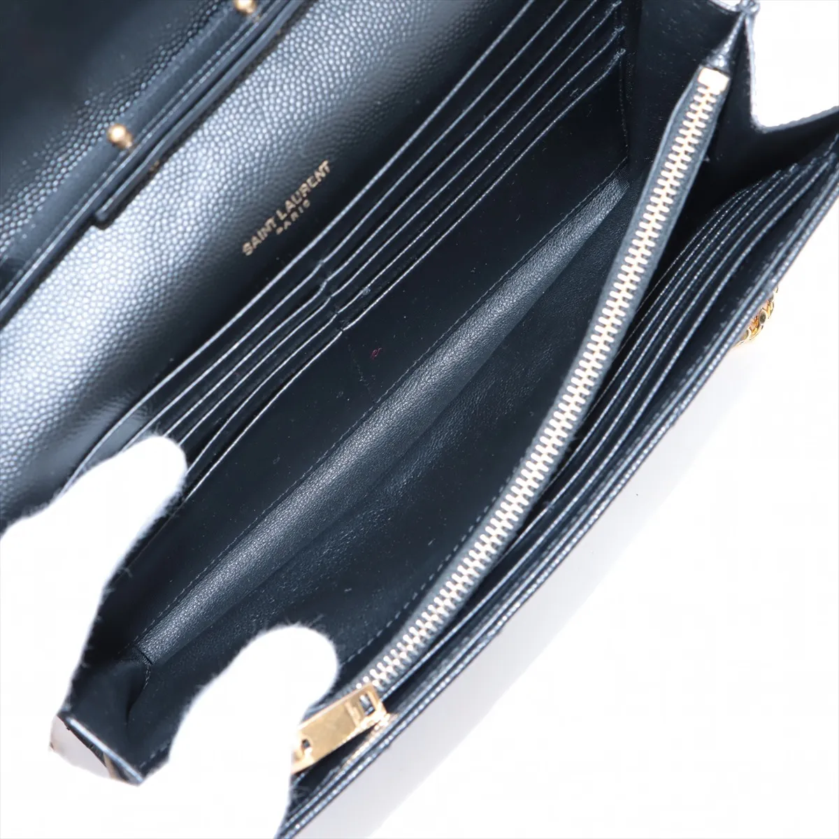 Cassandra Leather Chain Wallet, Black — view 6