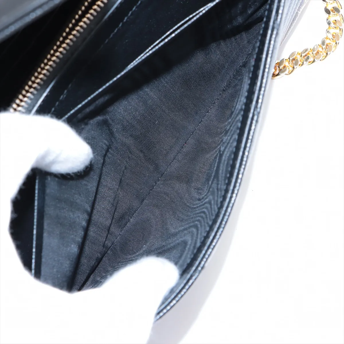 Cassandra Leather Chain Wallet, Black — view 9