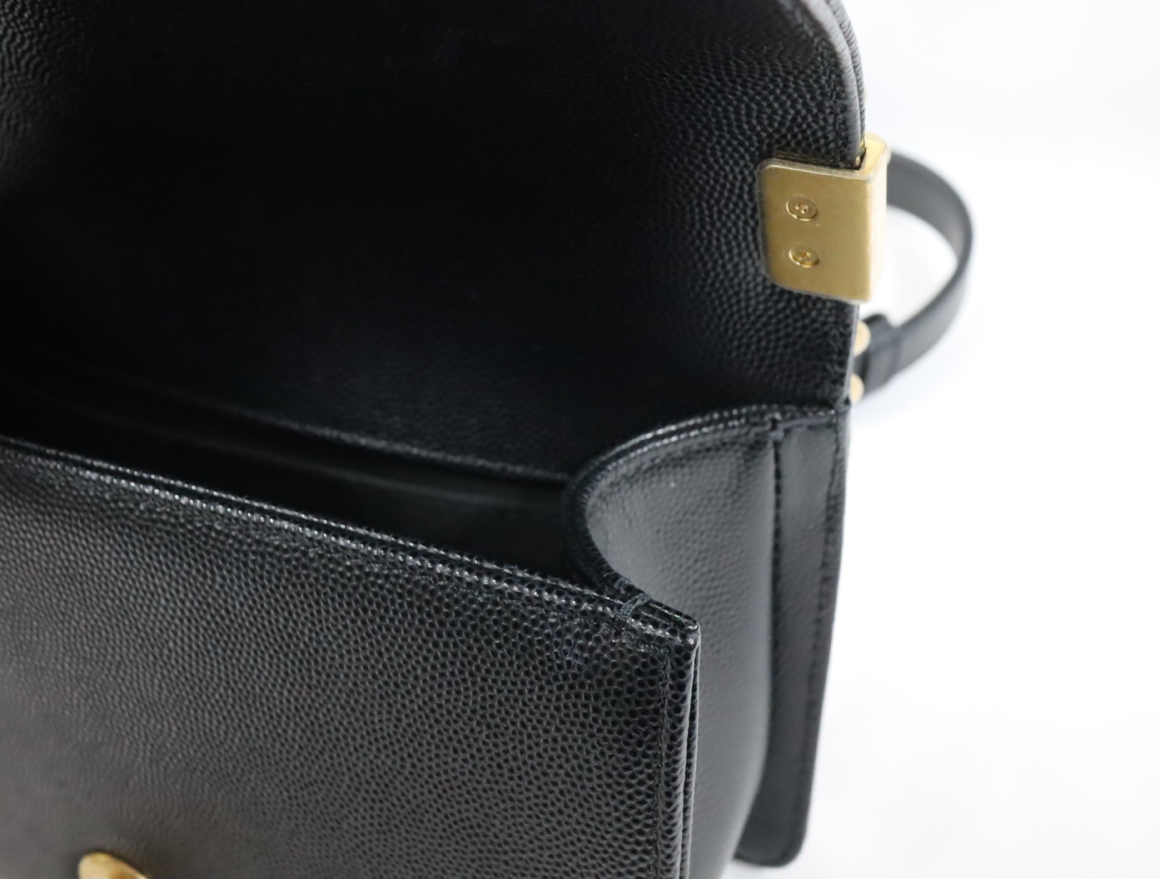 Boy Chanel 20 Small Caviar Skin Chain Shoulder Bag, Black with Gold Hardware and Random Plate Design (A67085) — view 14