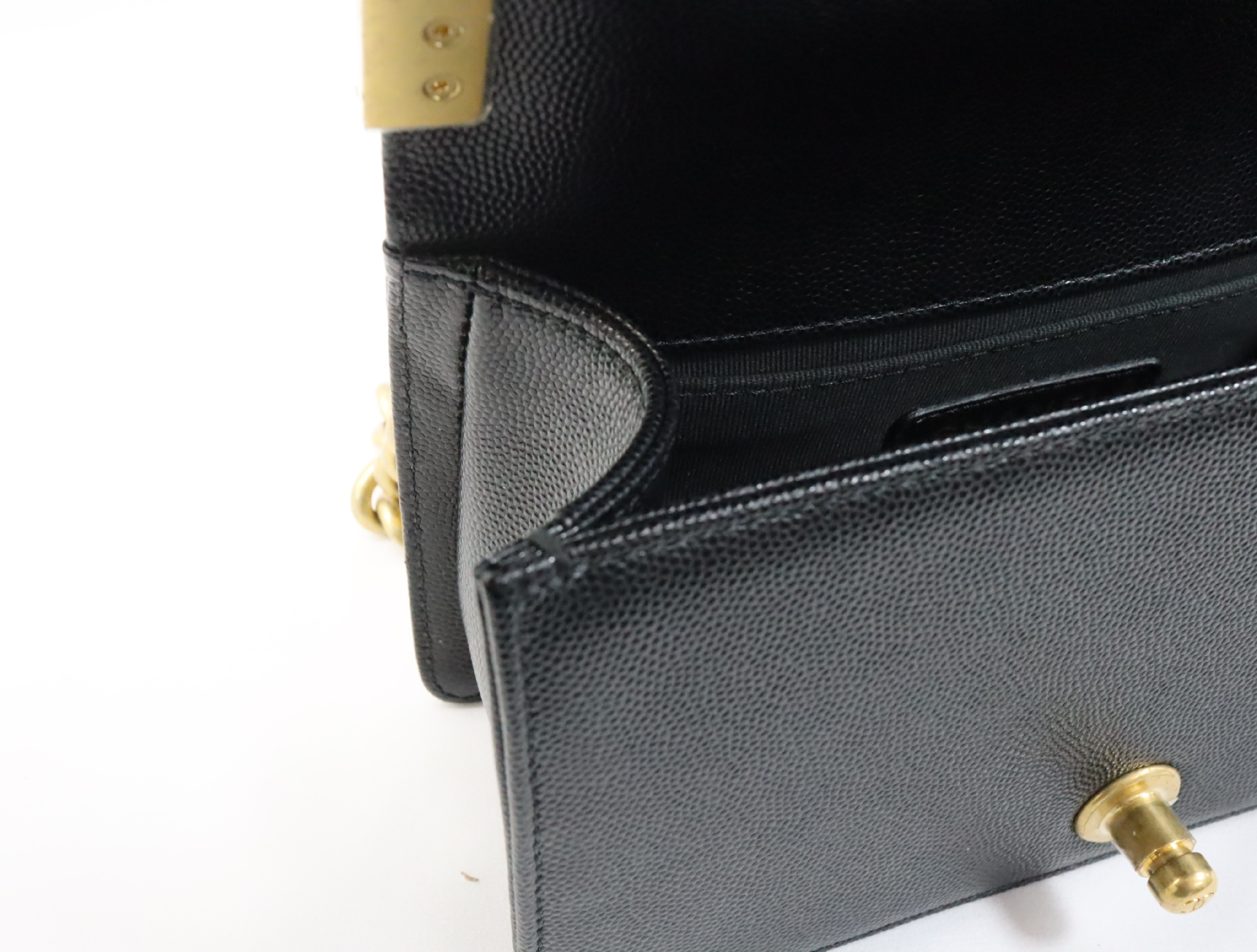 Boy Chanel 20 Small Caviar Skin Chain Shoulder Bag, Black with Gold Hardware and Random Plate Design (A67085) — view 15