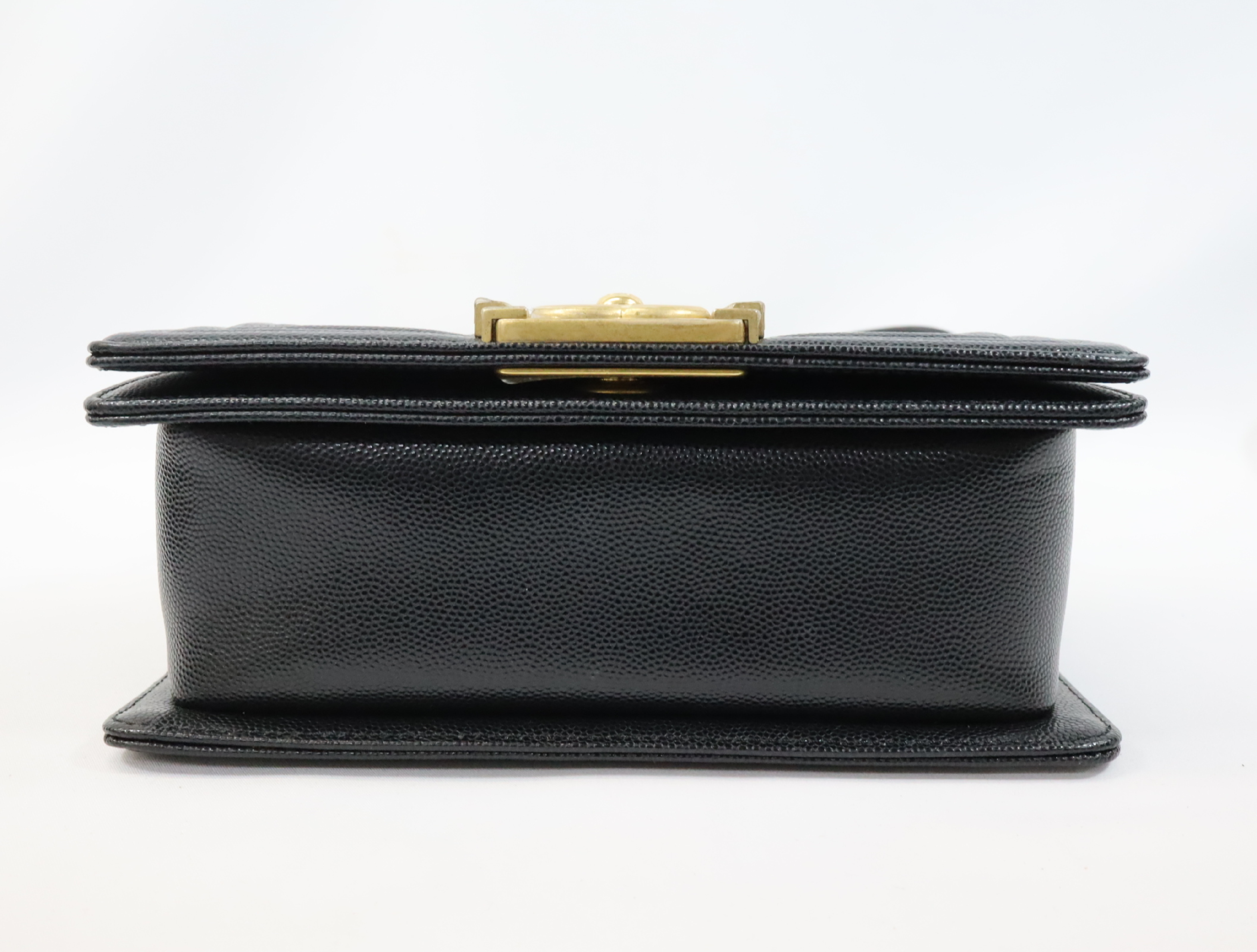 Boy Chanel 20 Small Caviar Skin Chain Shoulder Bag, Black with Gold Hardware and Random Plate Design (A67085) — view 5
