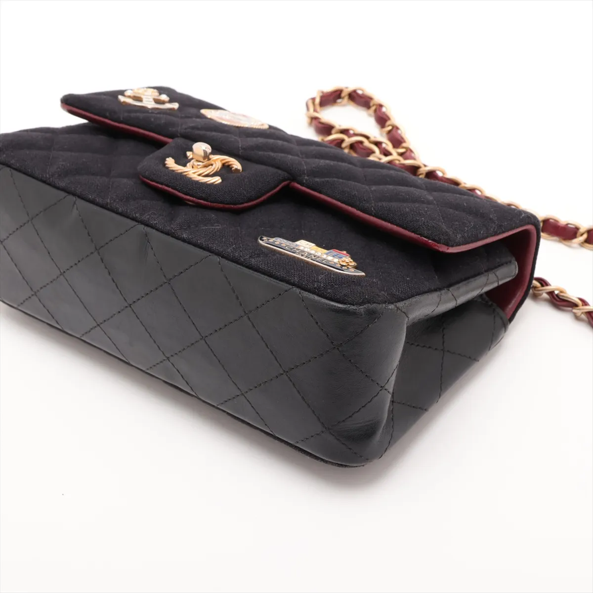 Matelassé Canvas x Leather Single Flap Single Chain Bag, Black with Gold Hardware, 26125848, Serial Number 26 — view 3