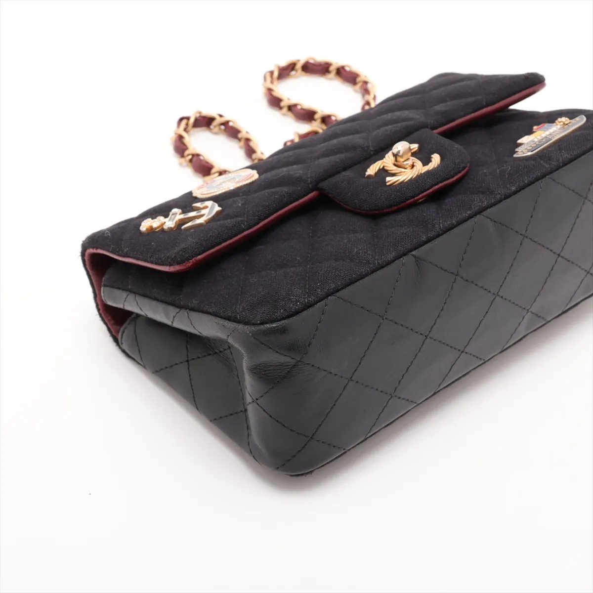 Matelassé Canvas x Leather Single Flap Single Chain Bag, Black with Gold Hardware, 26125848, Serial Number 26 — view 4