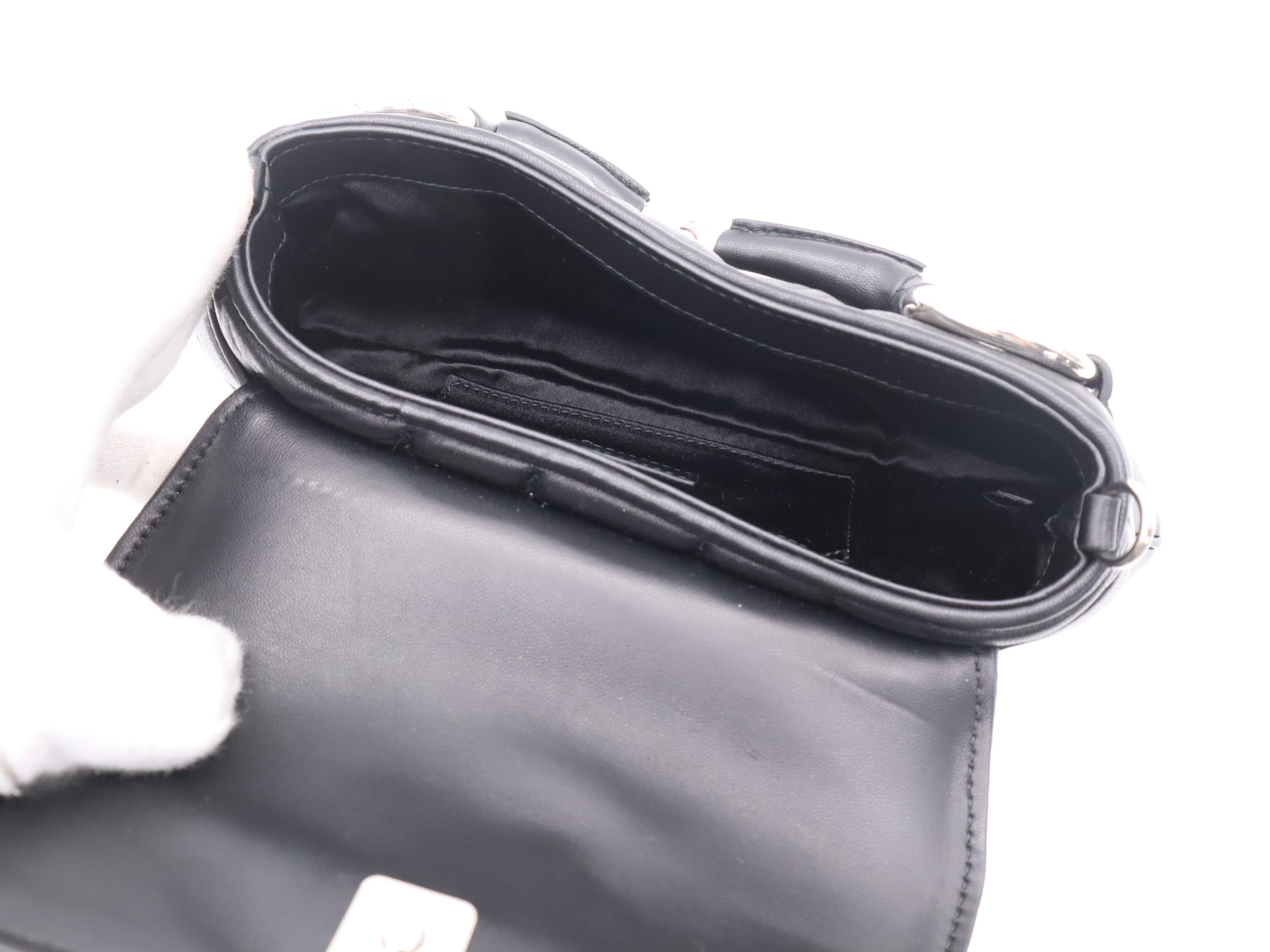 764339 Leather Horsebit Chain Small Shoulder Bag, Black, with 2 Shoulder Straps and Dust Bag. — view 10