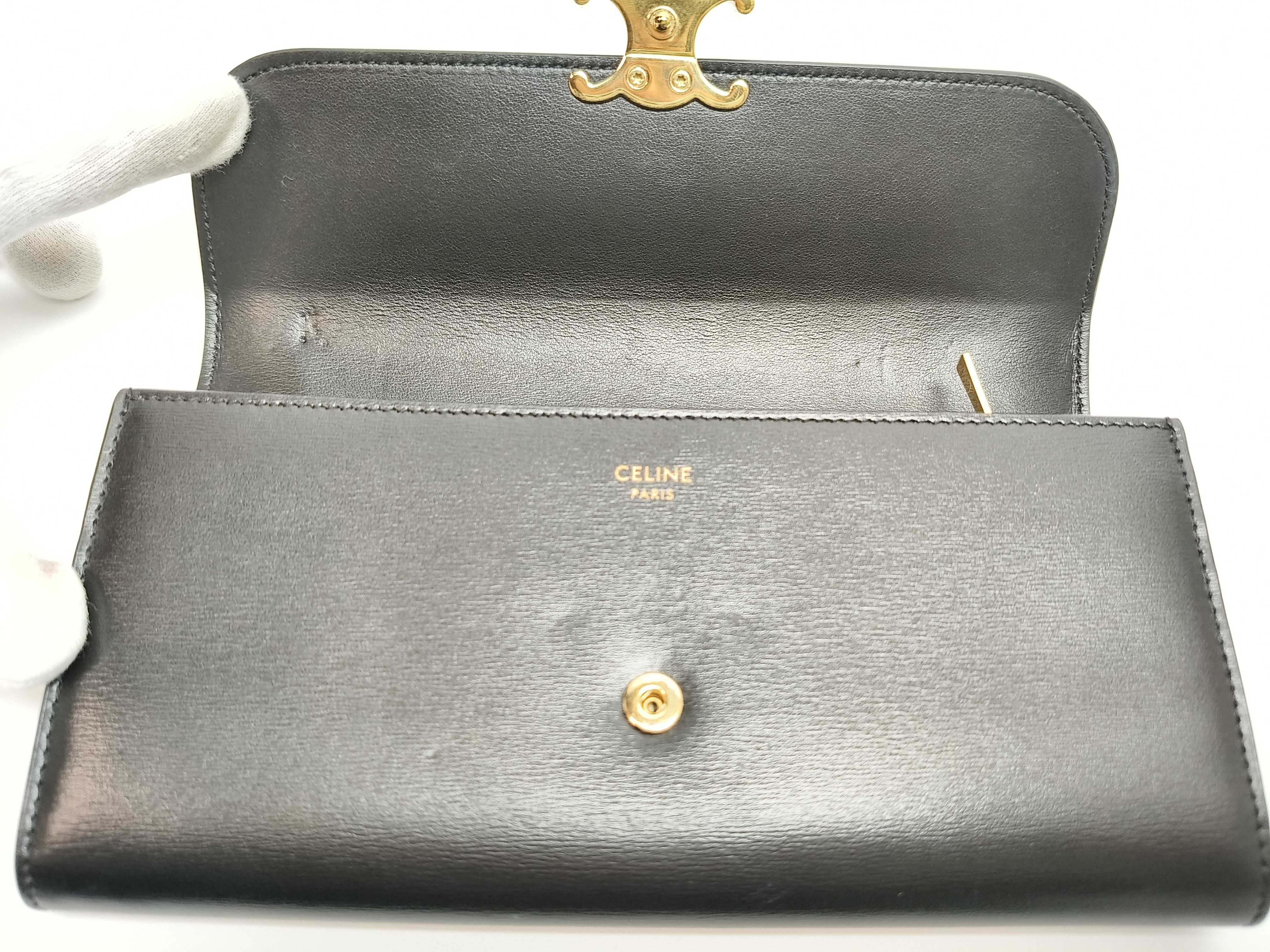 Triomphe Box Calf Leather Bi-fold Long Wallet Black Serial Number Wallet — view 14