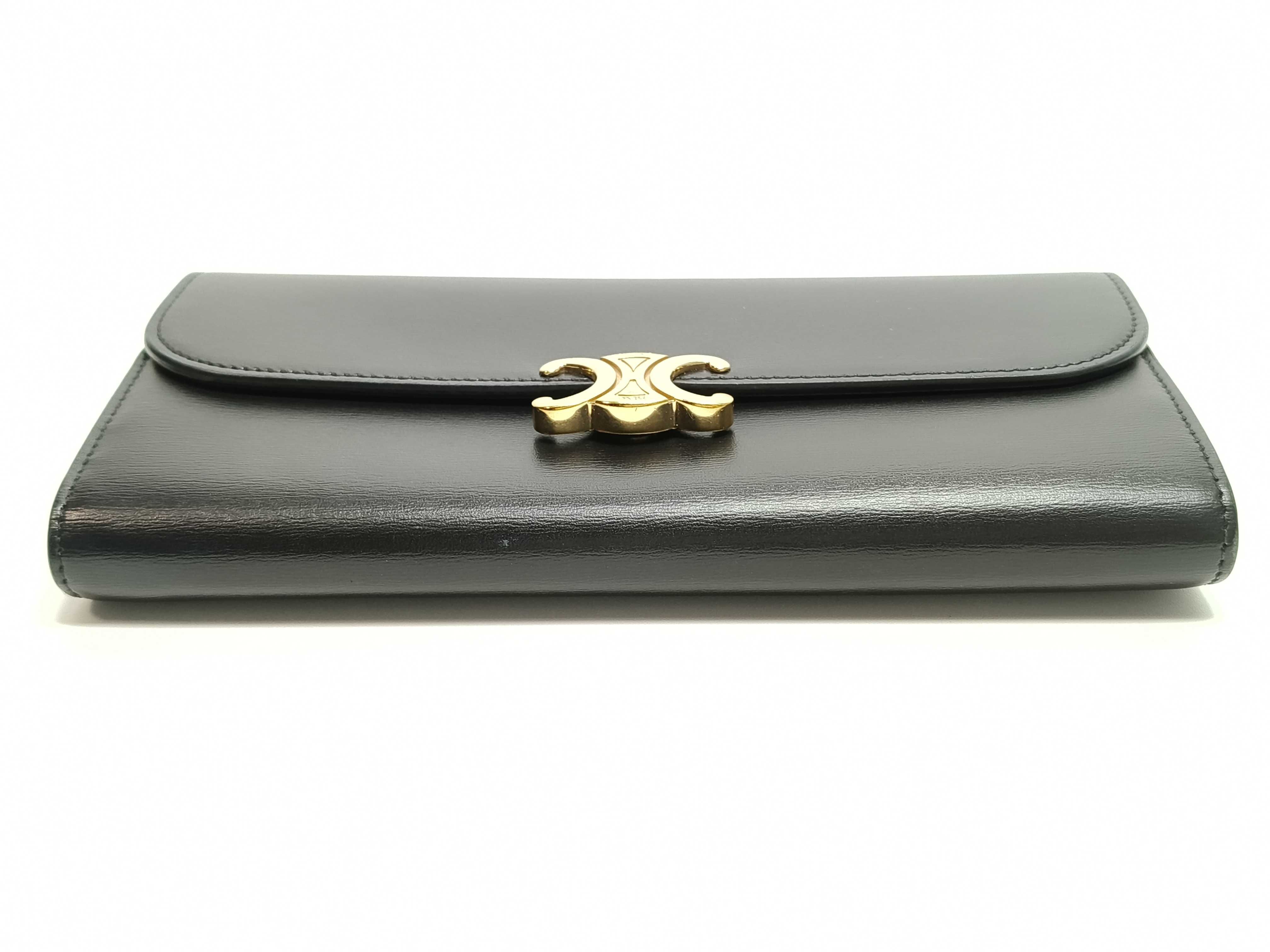 Triomphe Box Calf Leather Bi-fold Long Wallet Black Serial Number Wallet — view 3