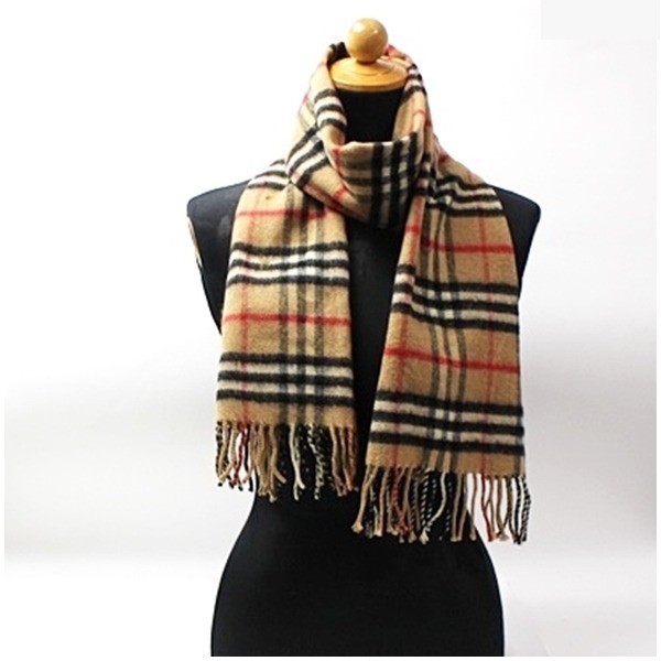 Cashmere Scarf Beige Check Pattern