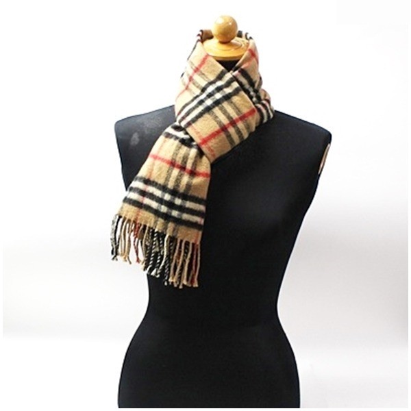 Cashmere Scarf Beige Check Pattern — view 2